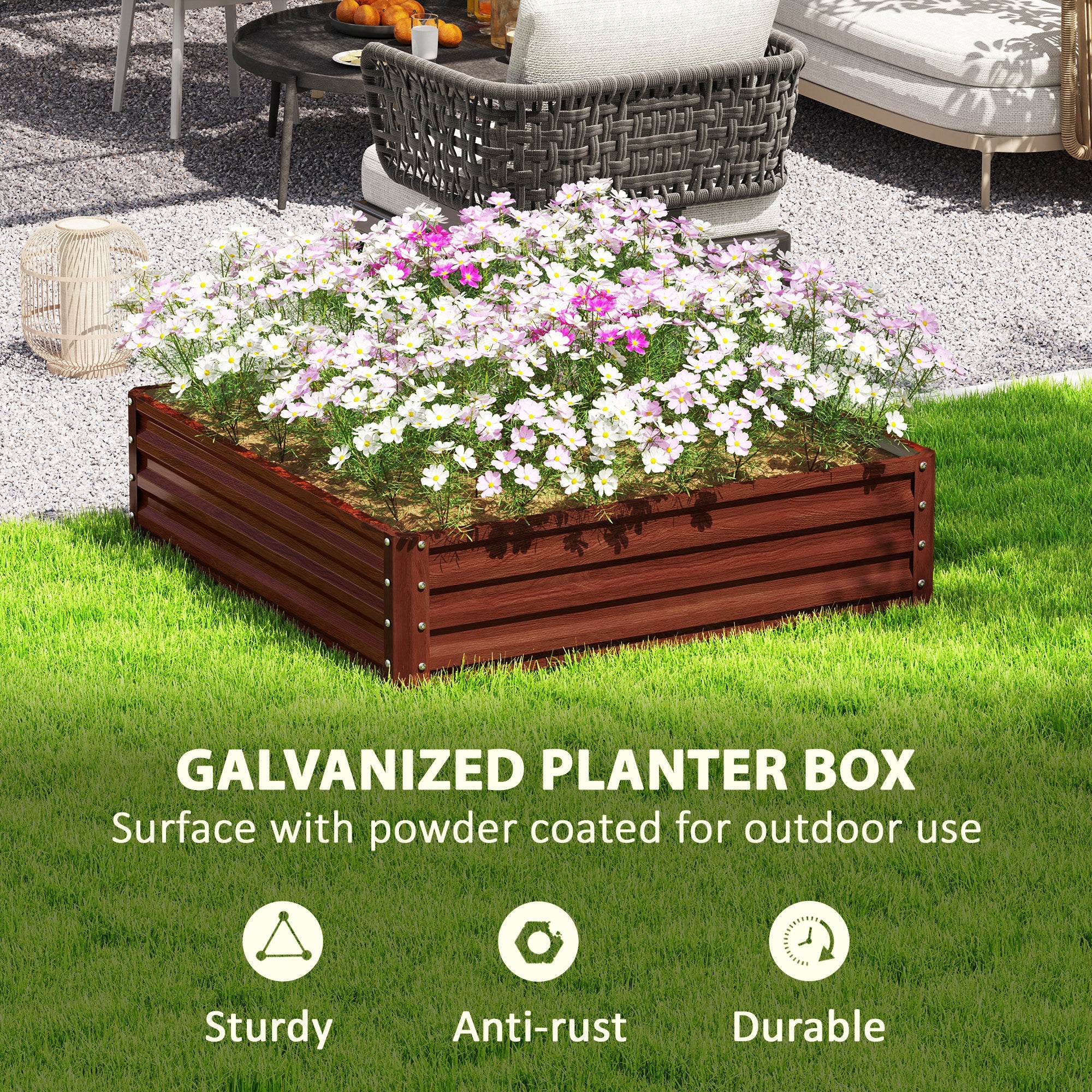 Galvanized Raised Garden Bed, 4' x 4' x 1' Metal Planter Box, for Growing Vegetables, Flowers, Herbs, Succulents, Natural Wood - Image 7