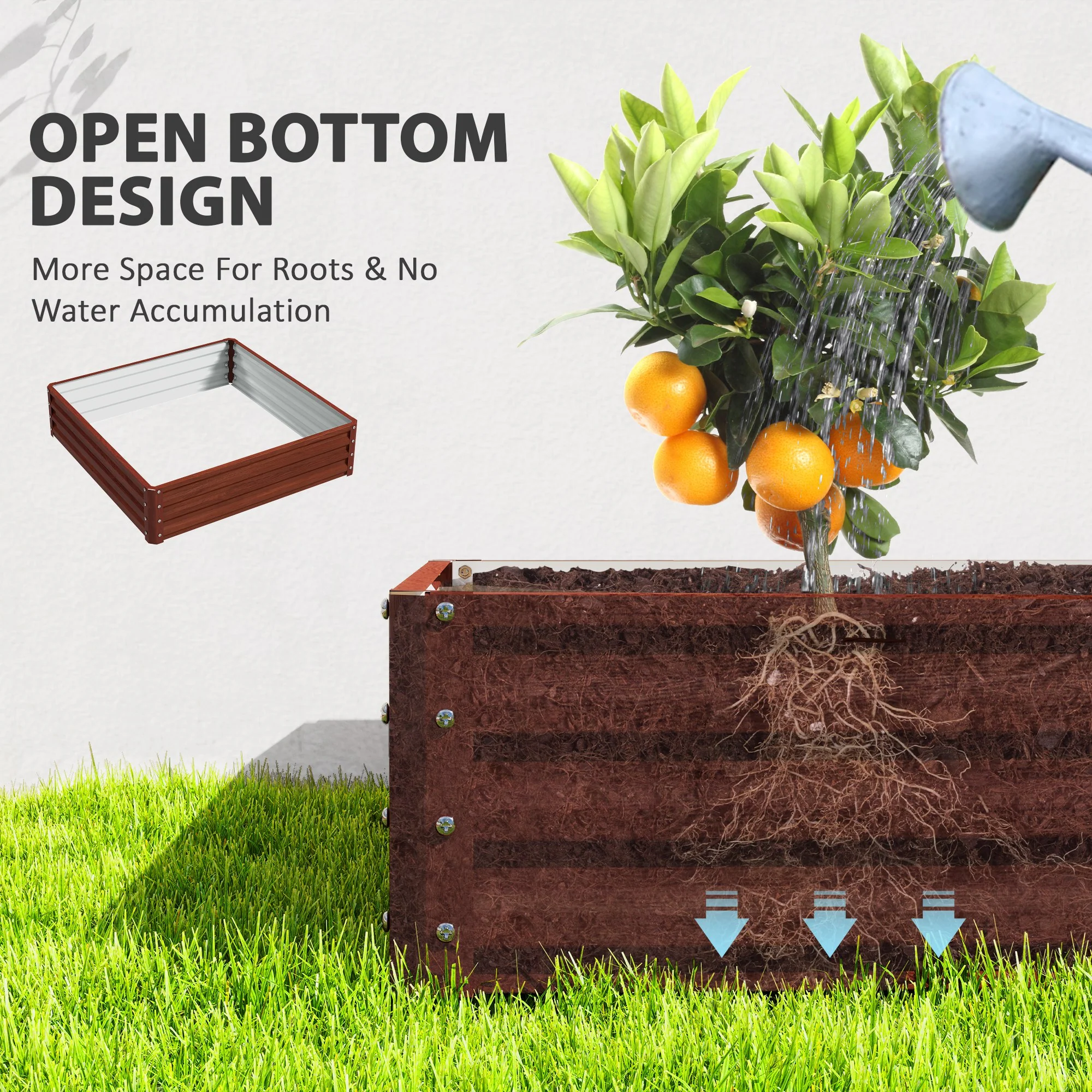 Galvanized Raised Garden Bed, 4' x 4' x 1' Metal Planter Box, for Growing Vegetables, Flowers, Herbs, Succulents, Natural Wood - Image 8