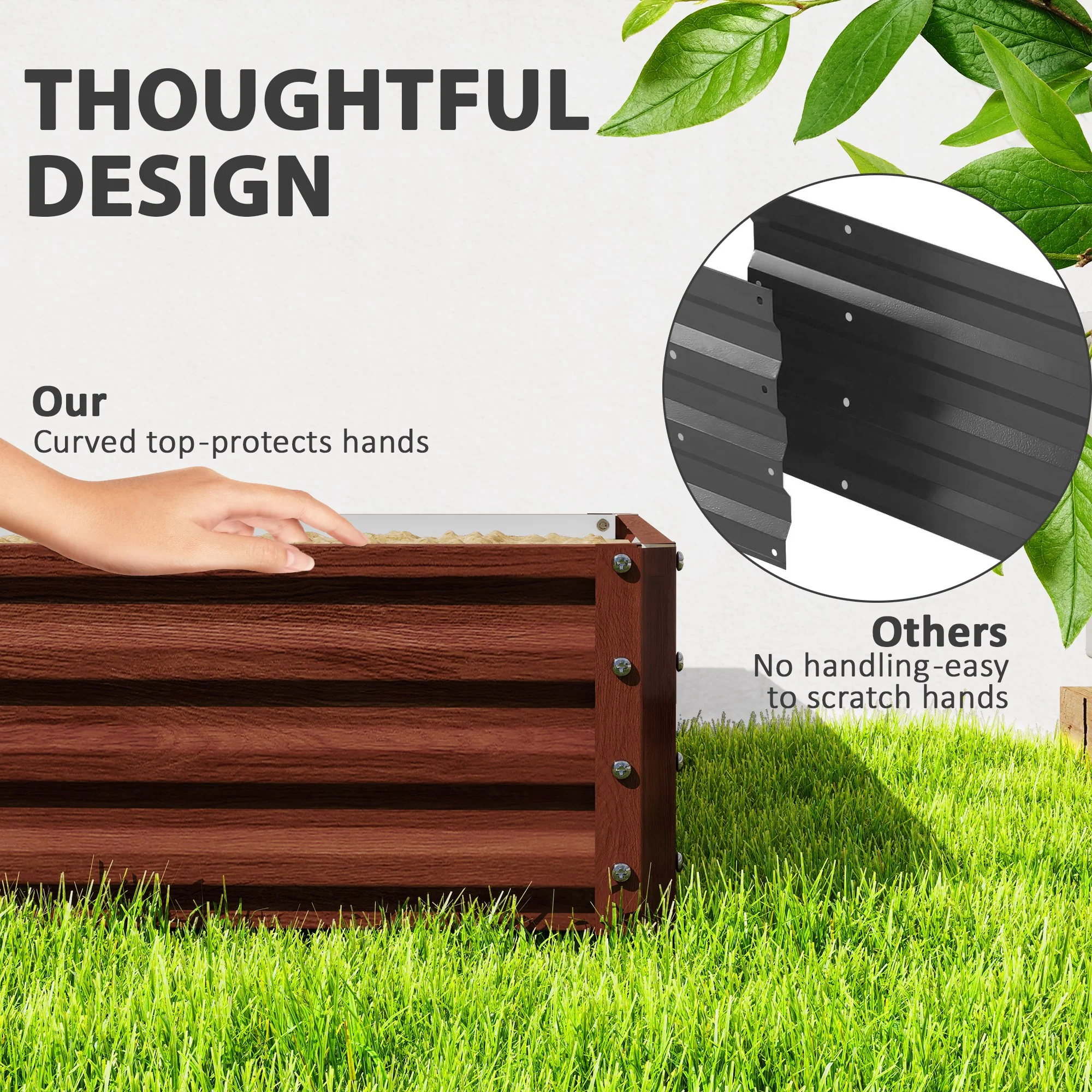 Galvanized Raised Garden Bed, 4' x 4' x 1' Metal Planter Box, for Growing Vegetables, Flowers, Herbs, Succulents, Natural Wood - Image 9