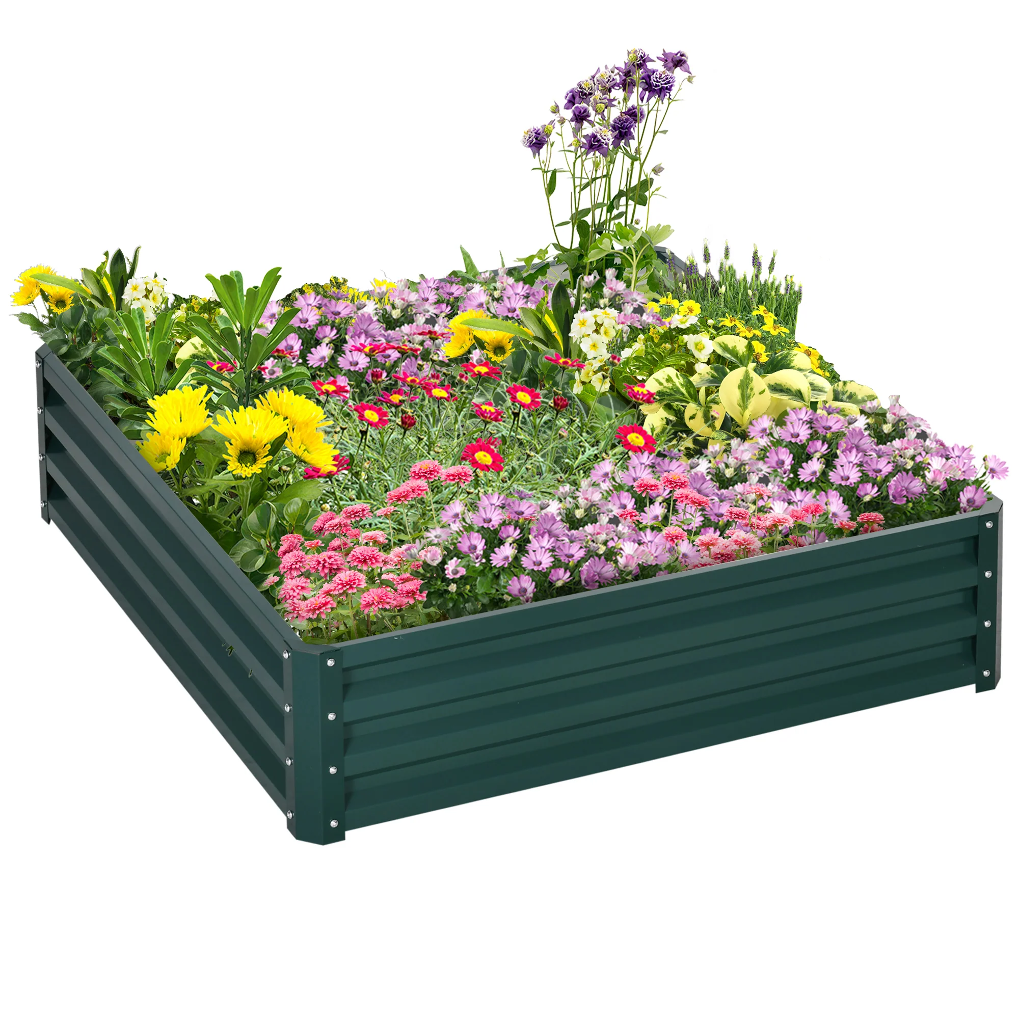 Galvanized Raised Garden Bed for Growing Vegetables, Flowers, Herbs, Succulents, 4' x 4' x 1', Green