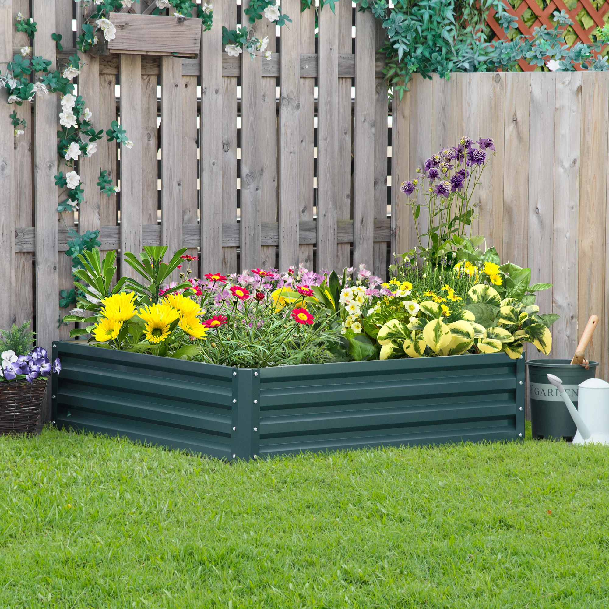 Galvanized Raised Garden Bed for Growing Vegetables, Flowers, Herbs, Succulents, 4' x 4' x 1', Green - Image 4
