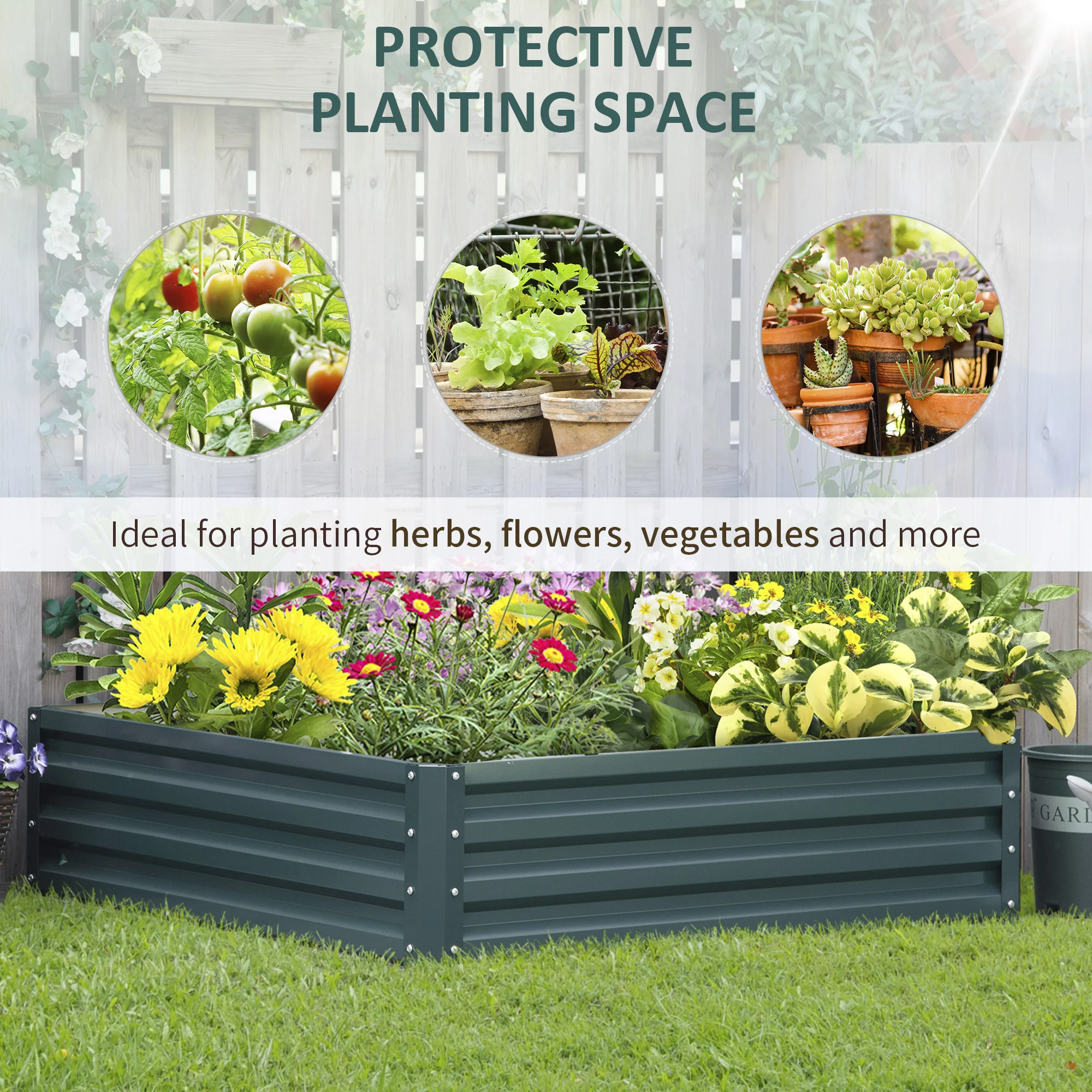 Galvanized Raised Garden Bed for Growing Vegetables, Flowers, Herbs, Succulents, 4' x 4' x 1', Green - Image 6