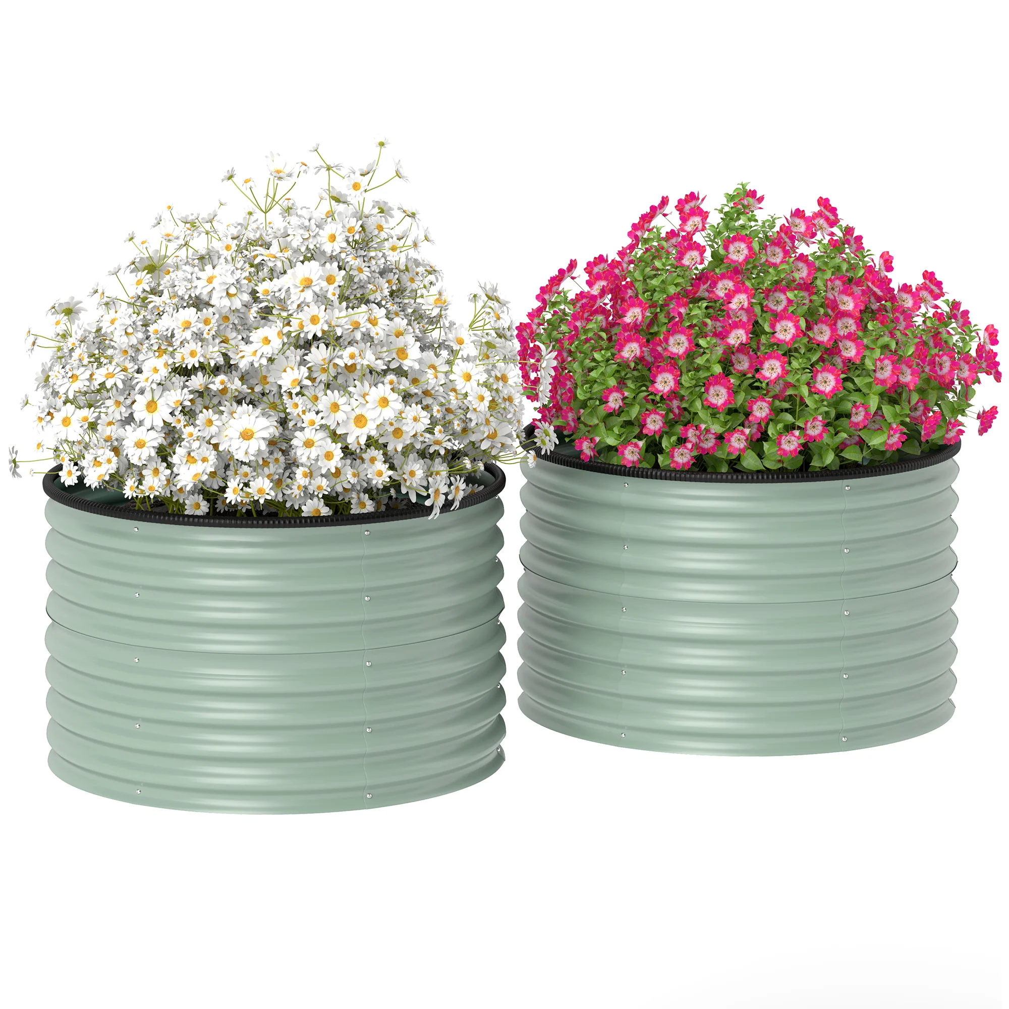 Galvanized Raised Garden Bed Set of 2, Planters for Outdoor Plants with Safety Edging, Easy-to-assemble Stock Tanks for Growing Flowers, Herbs and Vegetables, 3' x 3' x 2', Light Green