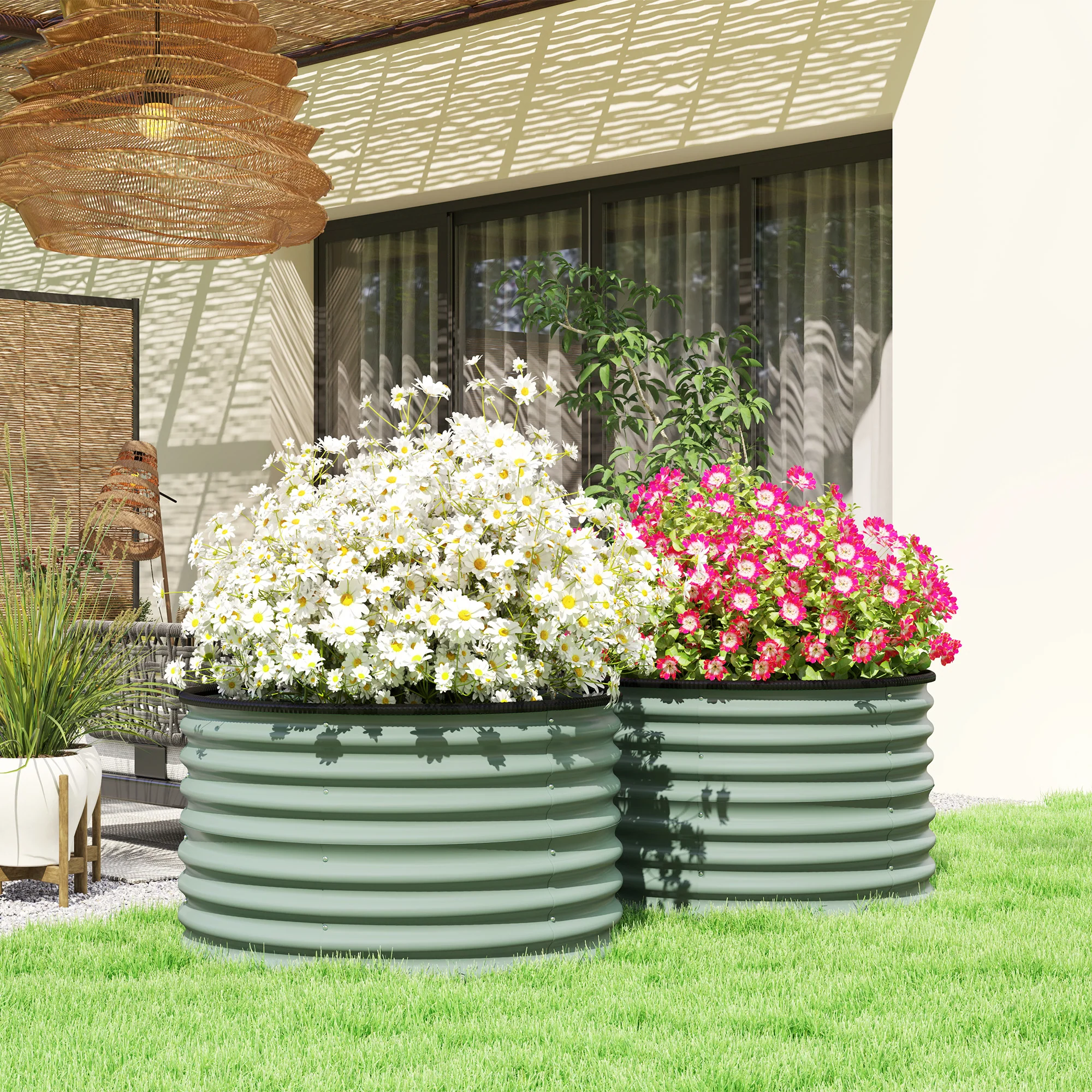 Galvanized Raised Garden Bed Set of 2, Planters for Outdoor Plants with Safety Edging, Easy-to-assemble Stock Tanks for Growing Flowers, Herbs and Vegetables, 3' x 3' x 2', Light Green - Image 3