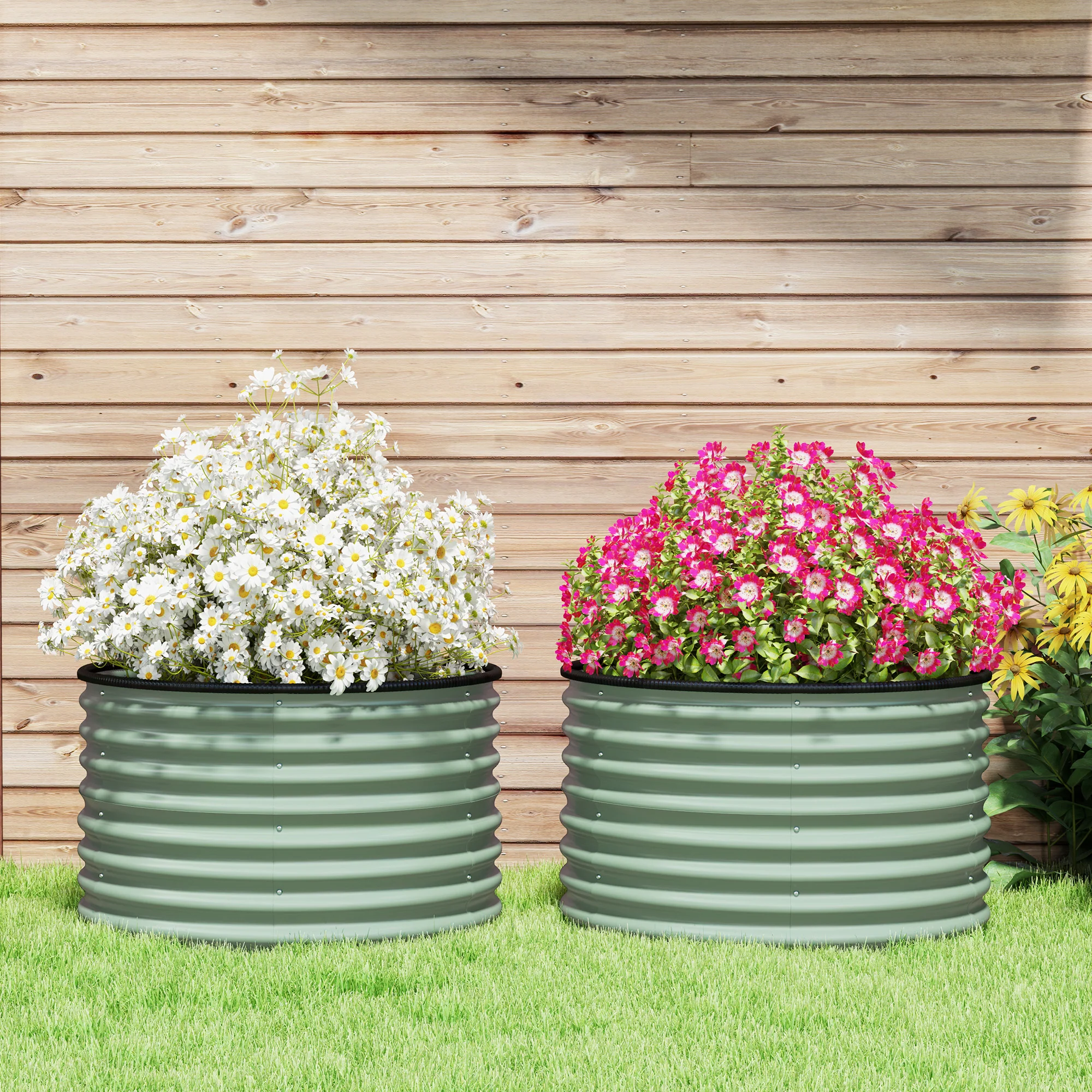 Galvanized Raised Garden Bed Set of 2, Planters for Outdoor Plants with Safety Edging, Easy-to-assemble Stock Tanks for Growing Flowers, Herbs and Vegetables, 3' x 3' x 2', Light Green - Image 4