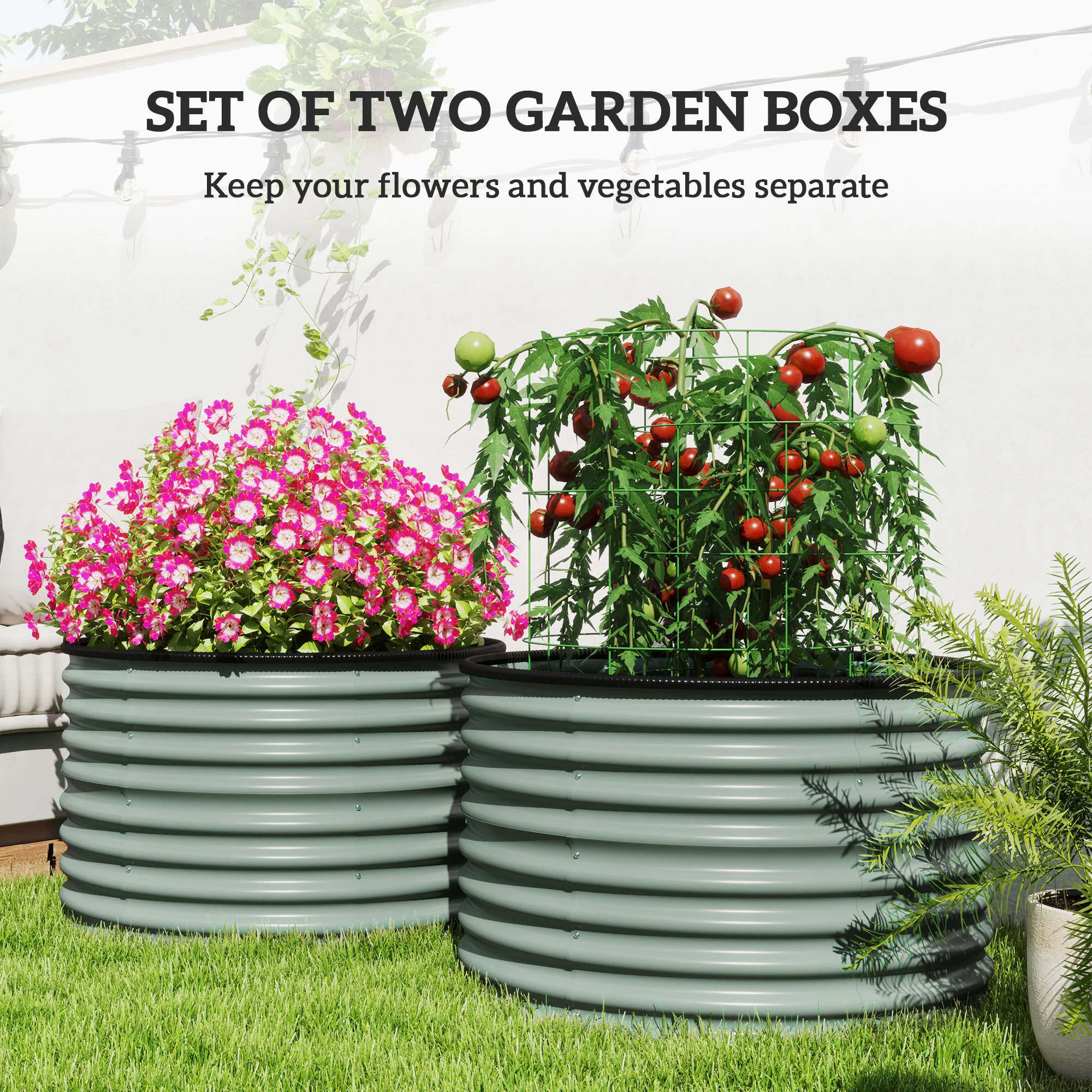 Galvanized Raised Garden Bed Set of 2, Planters for Outdoor Plants with Safety Edging, Easy-to-assemble Stock Tanks for Growing Flowers, Herbs and Vegetables, 3' x 3' x 2', Light Green - Image 6