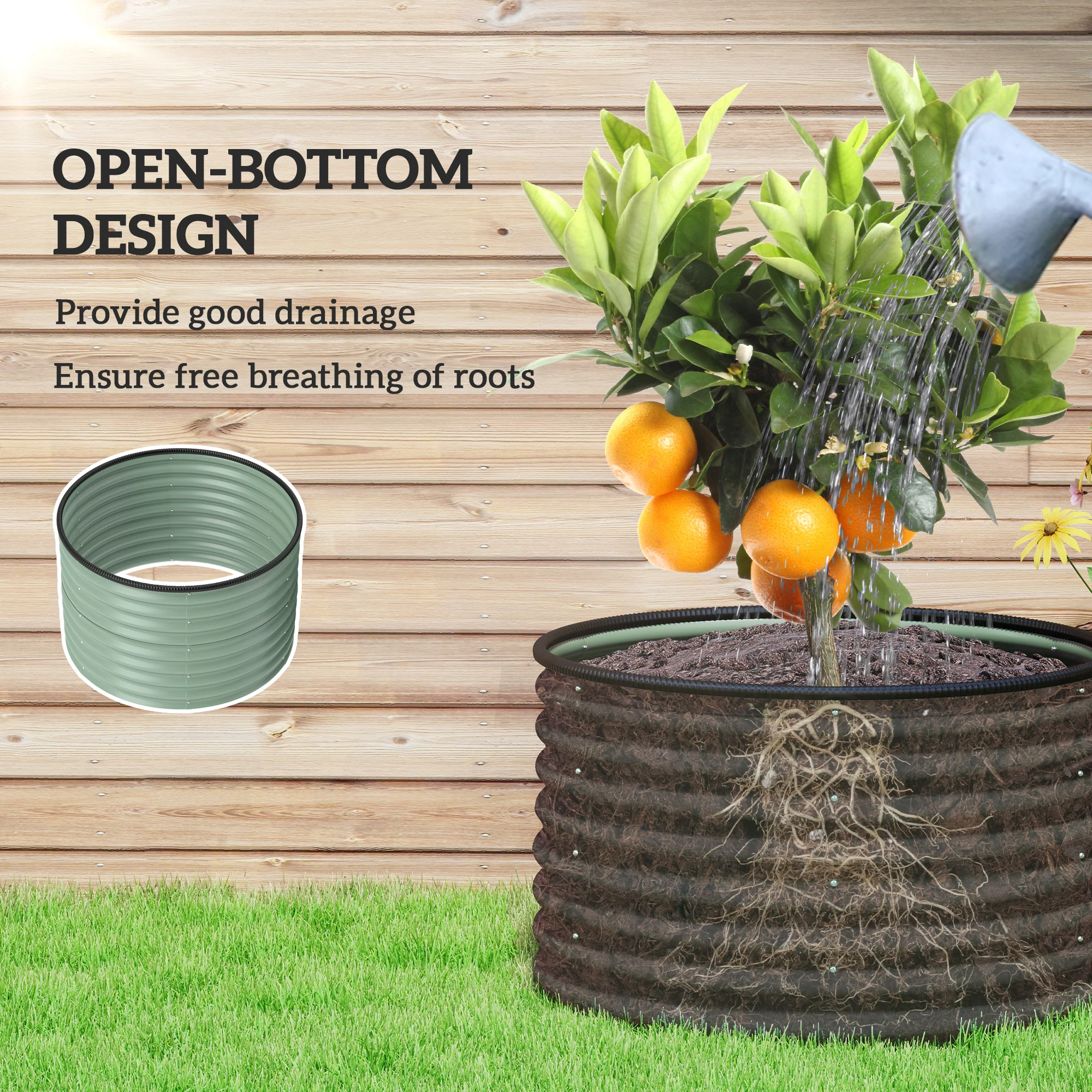 Galvanized Raised Garden Bed Set of 2, Planters for Outdoor Plants with Safety Edging, Easy-to-assemble Stock Tanks for Growing Flowers, Herbs and Vegetables, 3' x 3' x 2', Light Green - Image 7