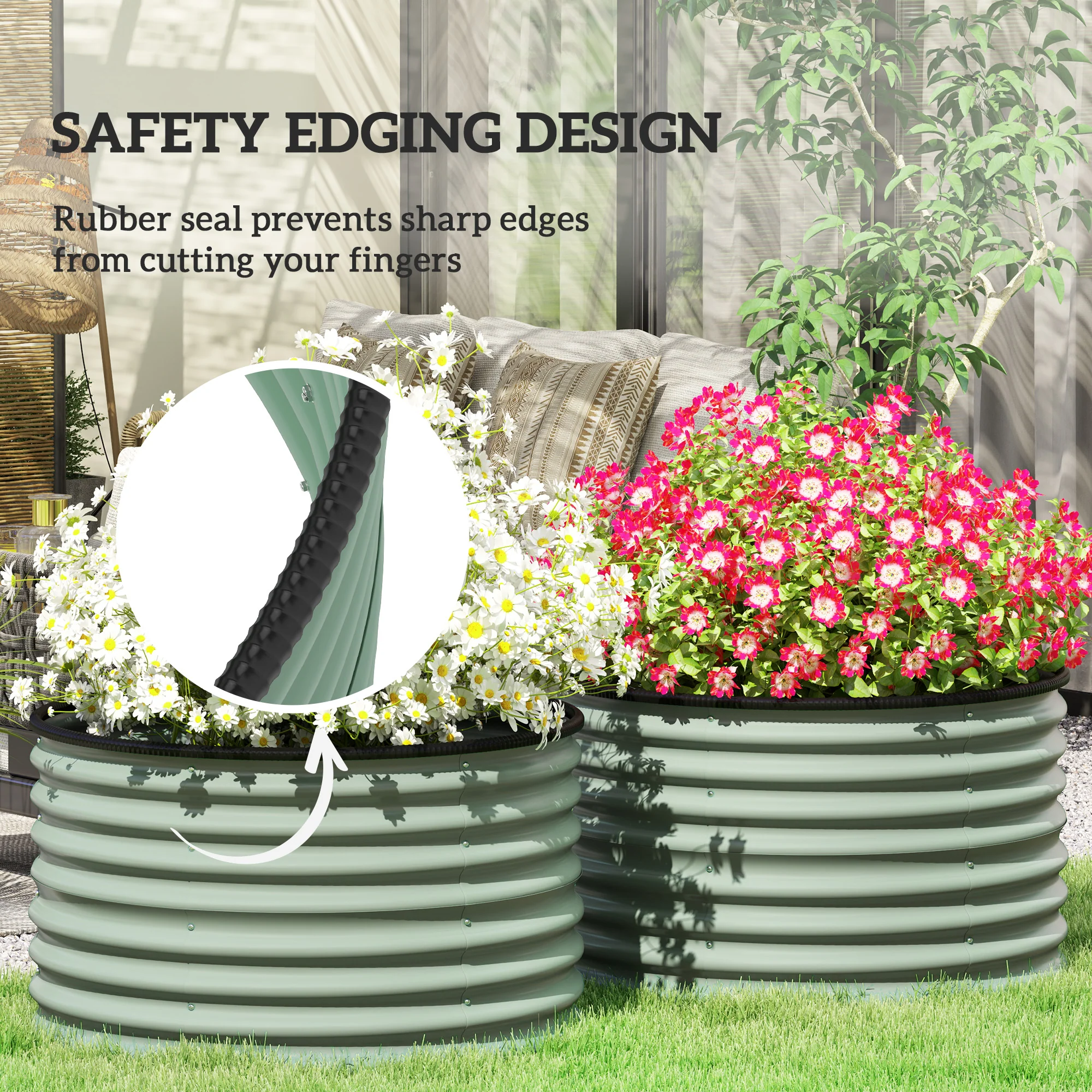 Galvanized Raised Garden Bed Set of 2, Planters for Outdoor Plants with Safety Edging, Easy-to-assemble Stock Tanks for Growing Flowers, Herbs and Vegetables, 3' x 3' x 2', Light Green - Image 8