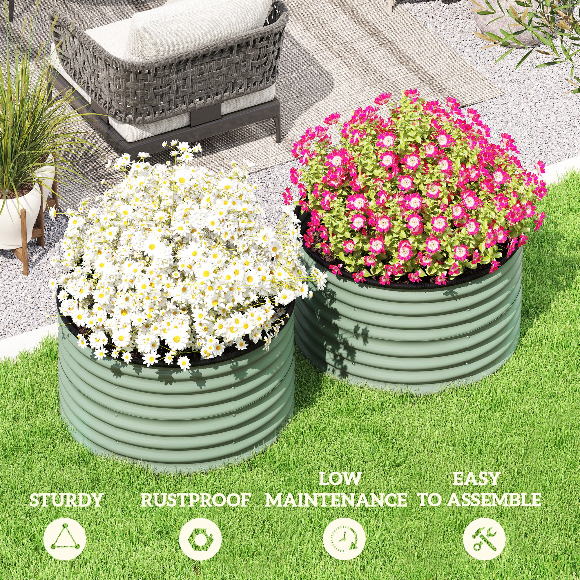 Galvanized Raised Garden Bed Set of 2, Planters for Outdoor Plants with Safety Edging, Easy-to-assemble Stock Tanks for Growing Flowers, Herbs and Vegetables, 3' x 3' x 2', Light Green - Image 9