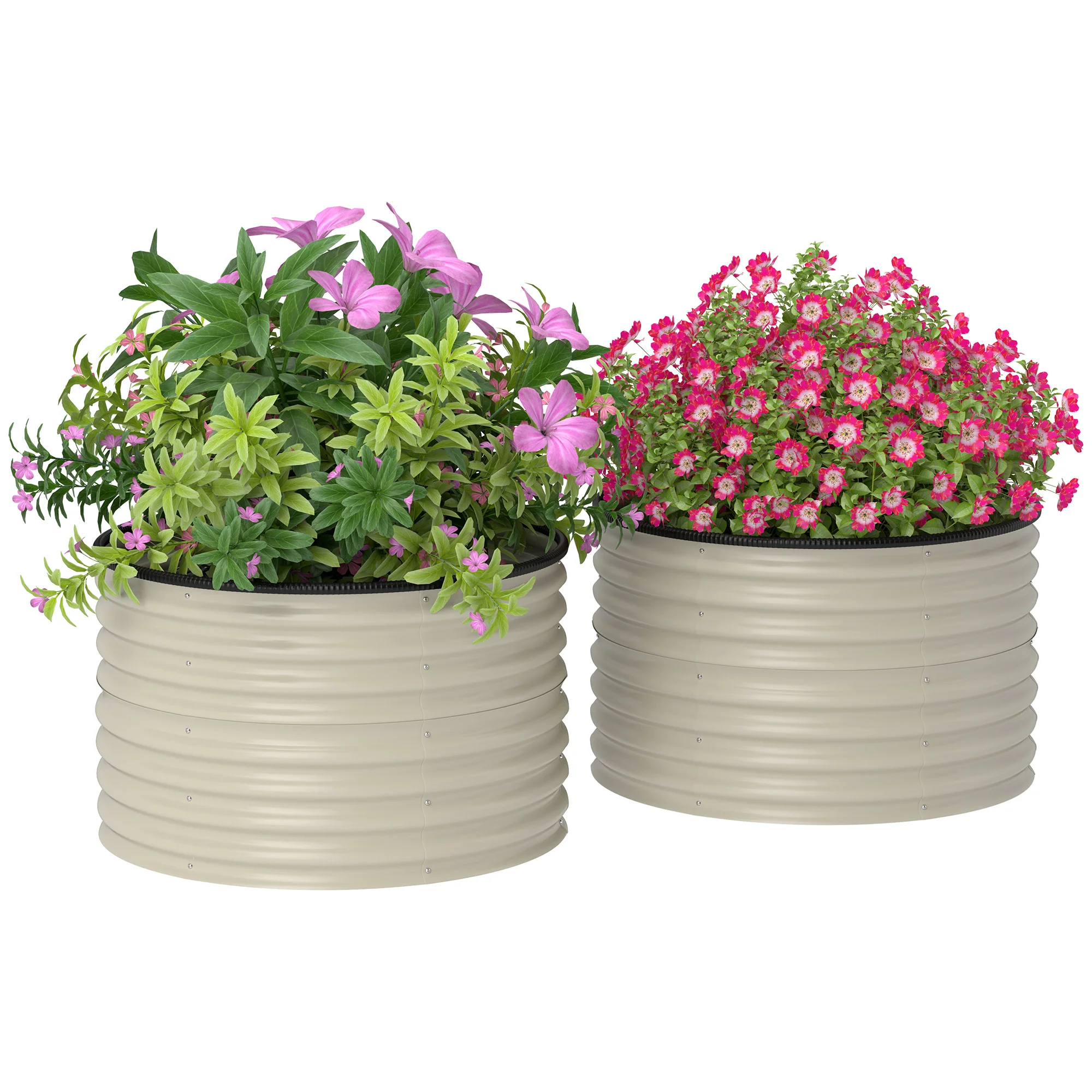 Galvanized Raised Garden Bed Set of 2, Planters for Outdoor Plants with Safety Edging, 3' x 3' x 2', Cream White