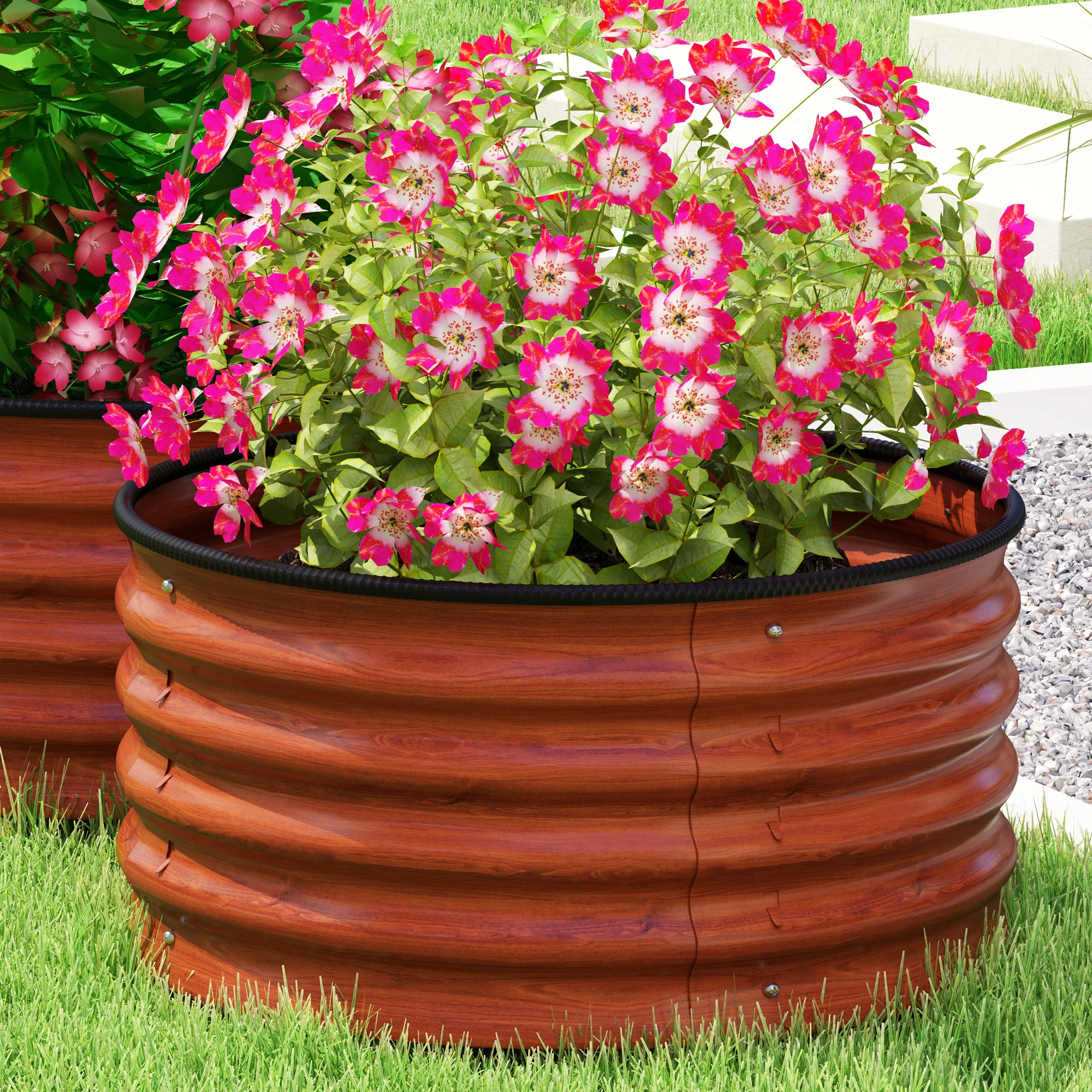 Galvanized Raised Garden Bed Set of 2, Planters for Outdoor Plants with Safety Edging, 2' x 2' x 1', Dark Brown - Image 10