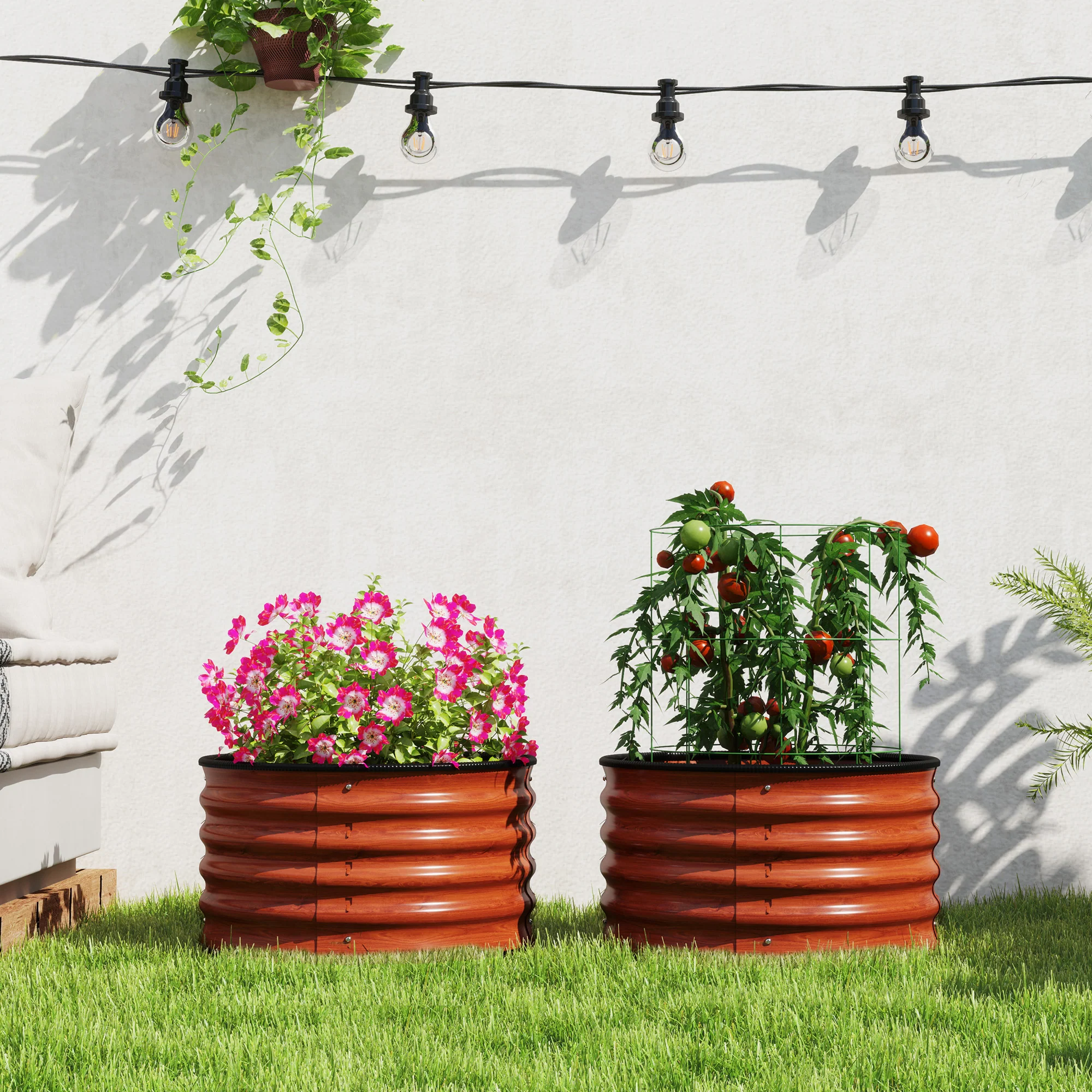 Galvanized Raised Garden Bed Set of 2, Planters for Outdoor Plants with Safety Edging, 2' x 2' x 1', Dark Brown - Image 3