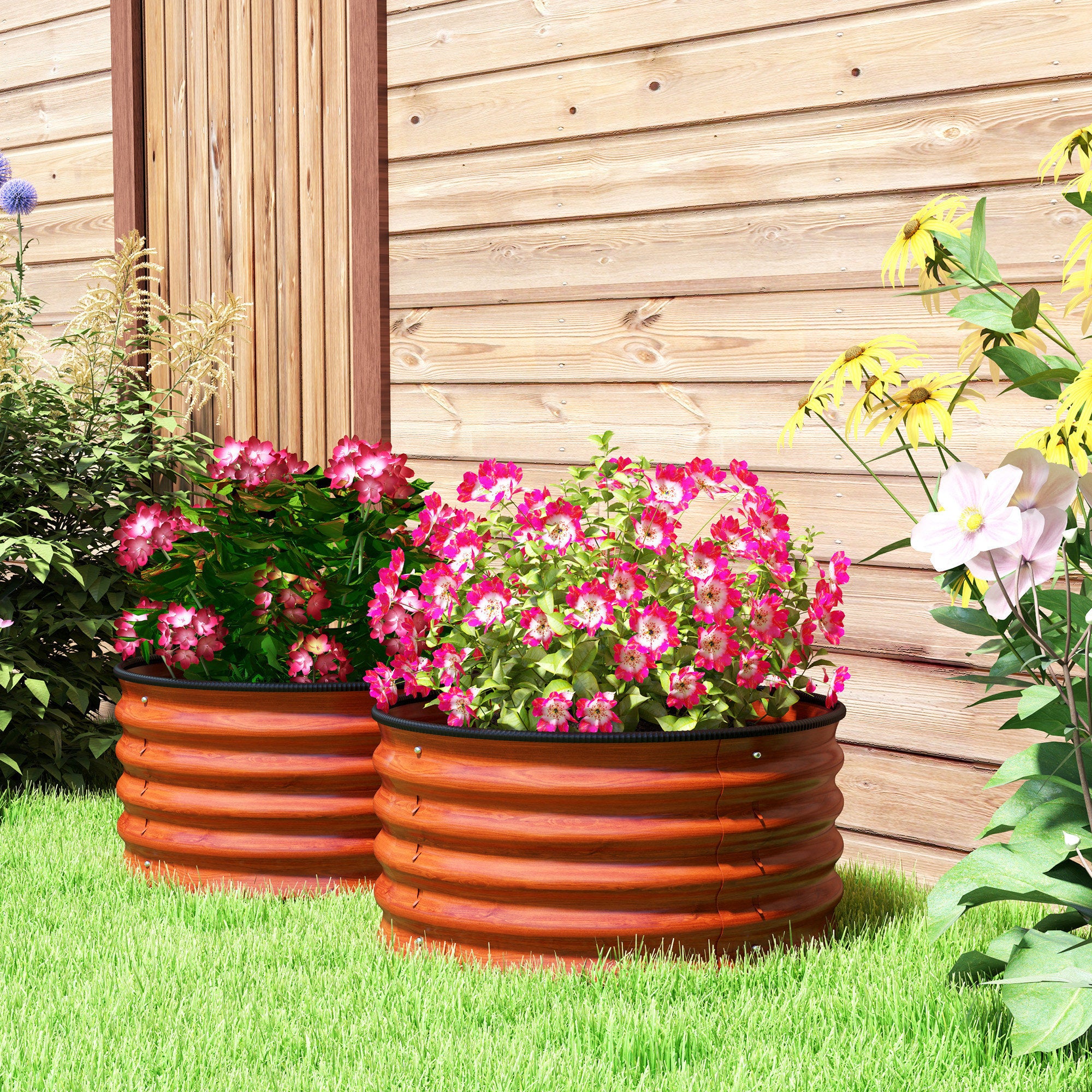 Galvanized Raised Garden Bed Set of 2, Planters for Outdoor Plants with Safety Edging, 2' x 2' x 1', Dark Brown - Image 4