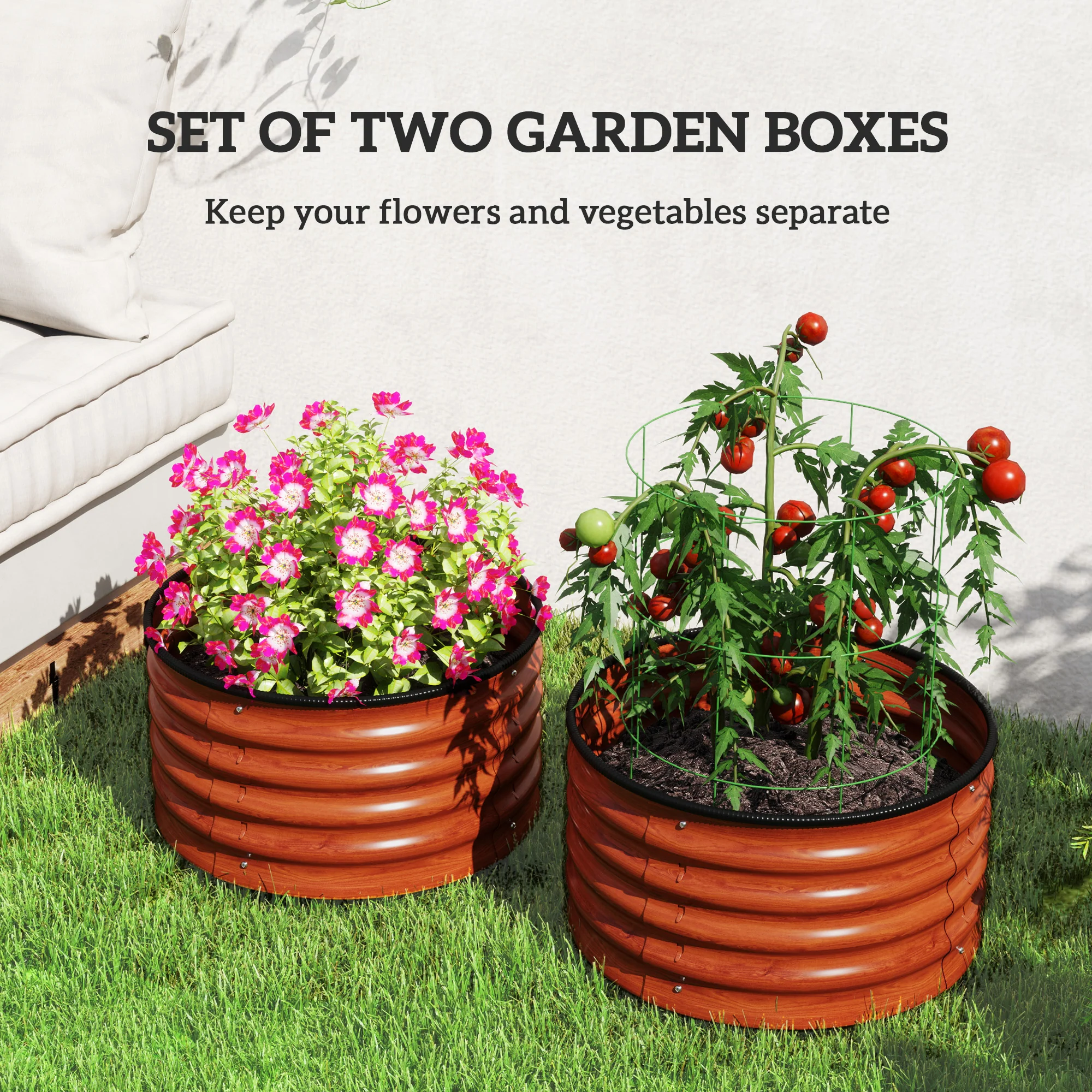 Galvanized Raised Garden Bed Set of 2, Planters for Outdoor Plants with Safety Edging, 2' x 2' x 1', Dark Brown - Image 6