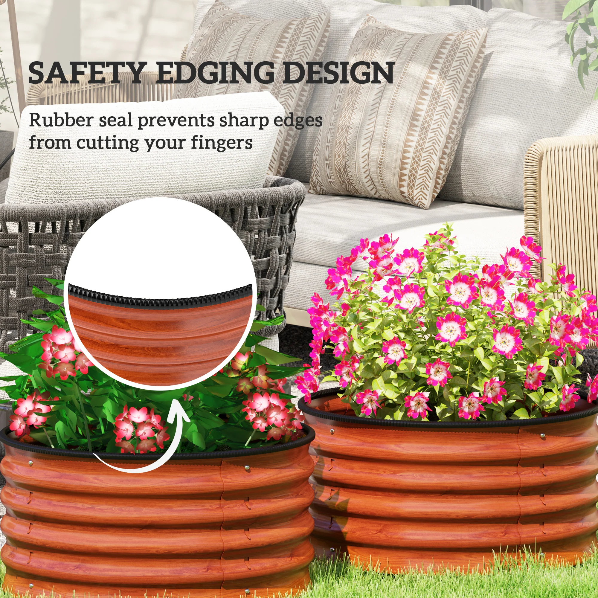 Galvanized Raised Garden Bed Set of 2, Planters for Outdoor Plants with Safety Edging, 2' x 2' x 1', Dark Brown - Image 8