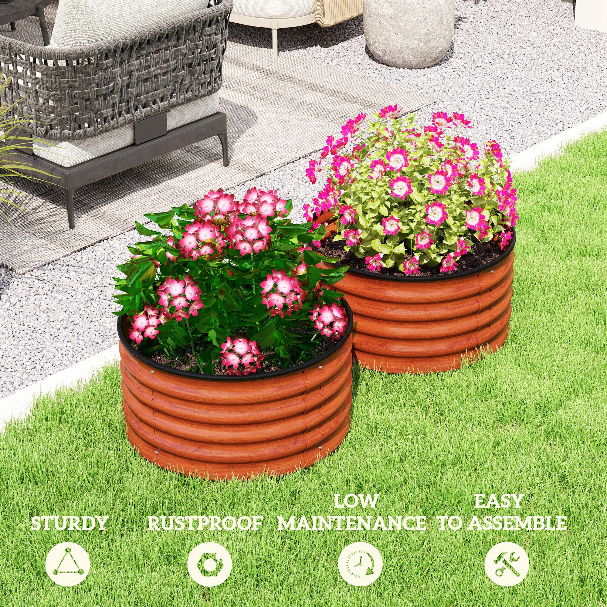 Galvanized Raised Garden Bed Set of 2, Planters for Outdoor Plants with Safety Edging, 2' x 2' x 1', Dark Brown - Image 9