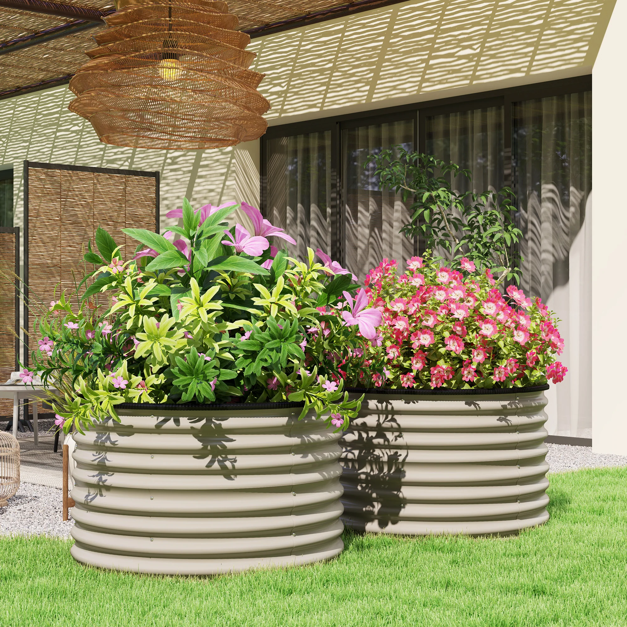 Galvanized Raised Garden Bed Set of 2, Planters for Outdoor Plants with Safety Edging, 3' x 3' x 2', Cream White - Image 3