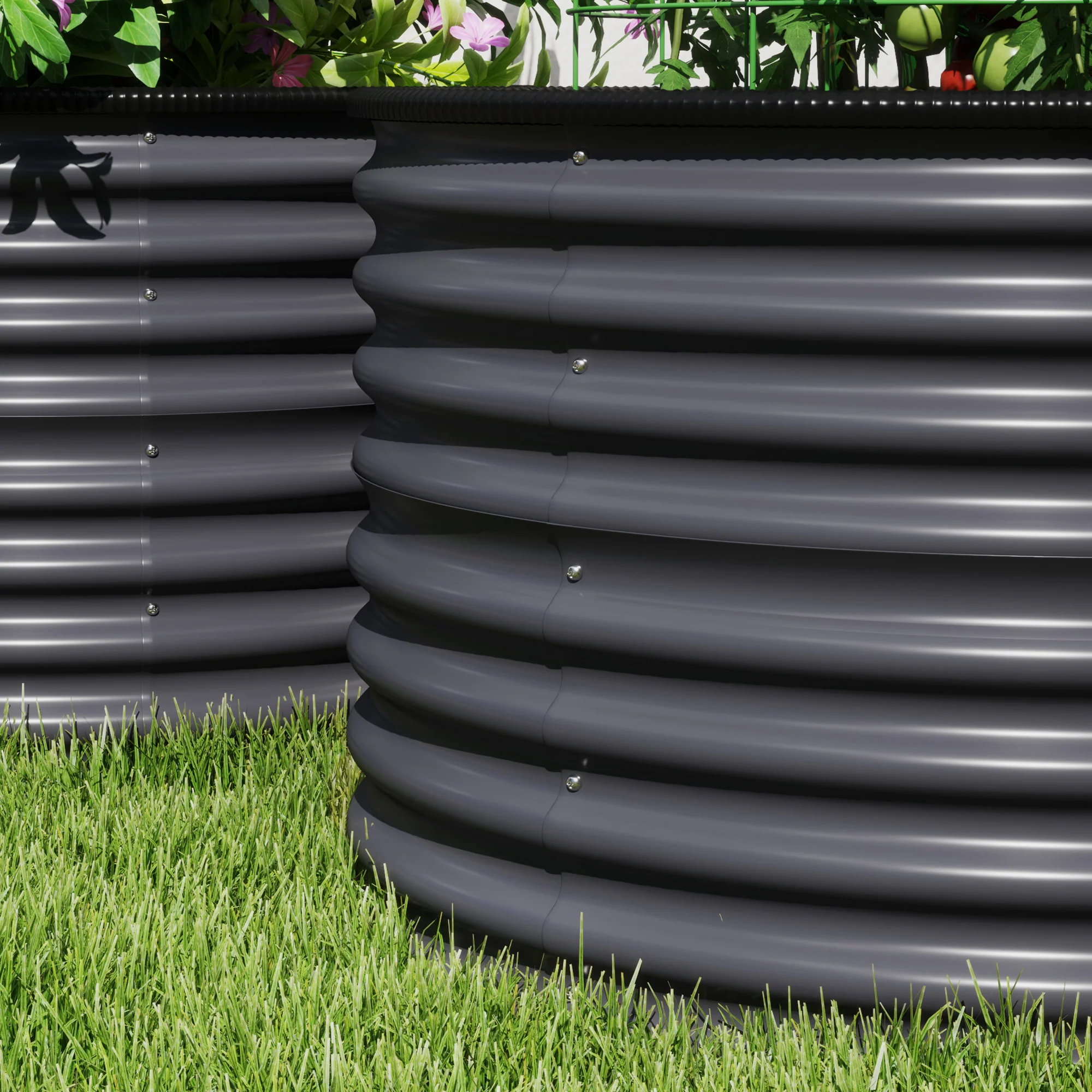 Galvanized Raised Garden Bed Set of 2, Planters for Outdoor Plants with Safety Edging, Easy-to-assemble Stock Tanks for Growing Flowers, Herbs and Vegetables, 3' x 3' x 2', Dark Gray - Image 11