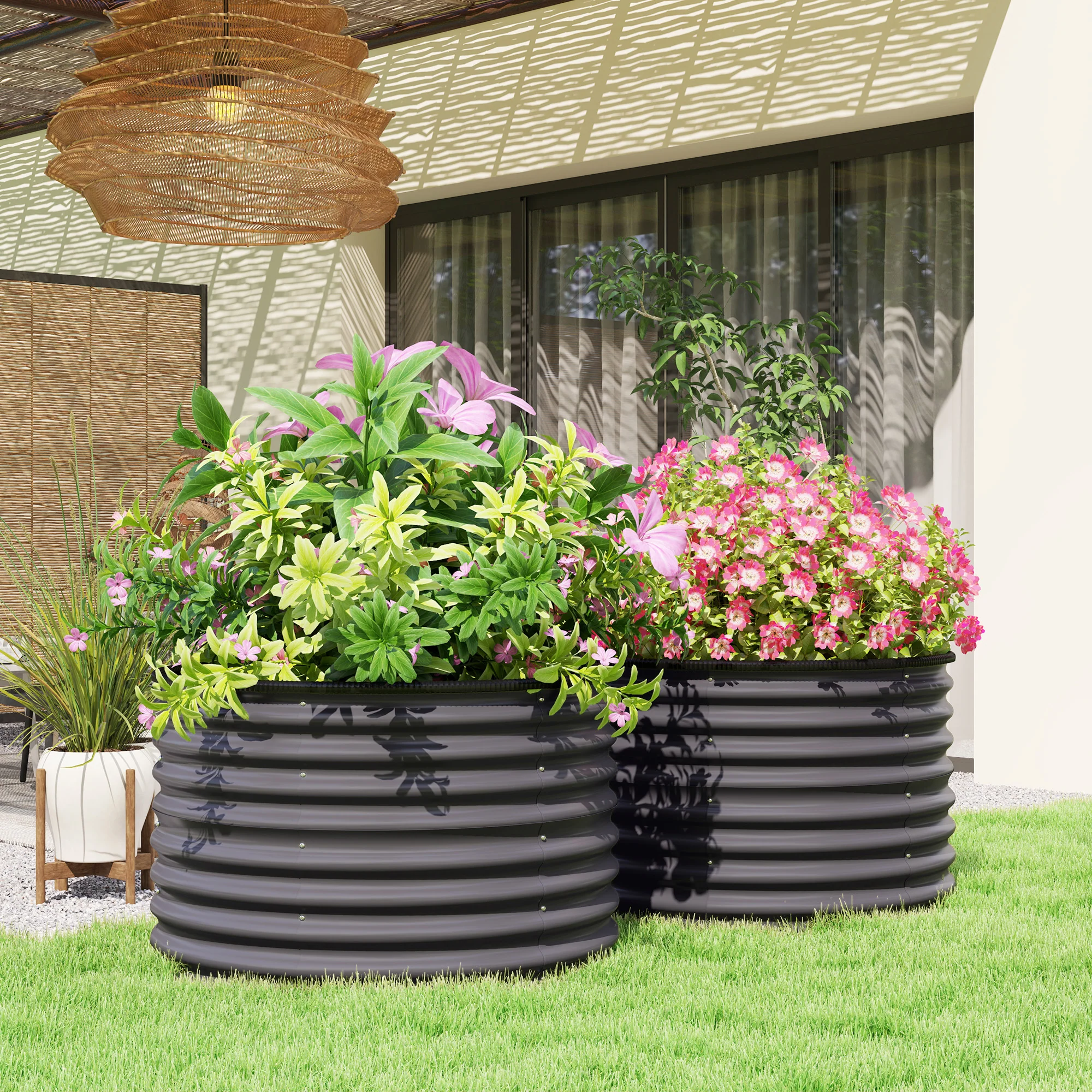 Galvanized Raised Garden Bed Set of 2, Planters for Outdoor Plants with Safety Edging, Easy-to-assemble Stock Tanks for Growing Flowers, Herbs and Vegetables, 3' x 3' x 2', Dark Gray - Image 3
