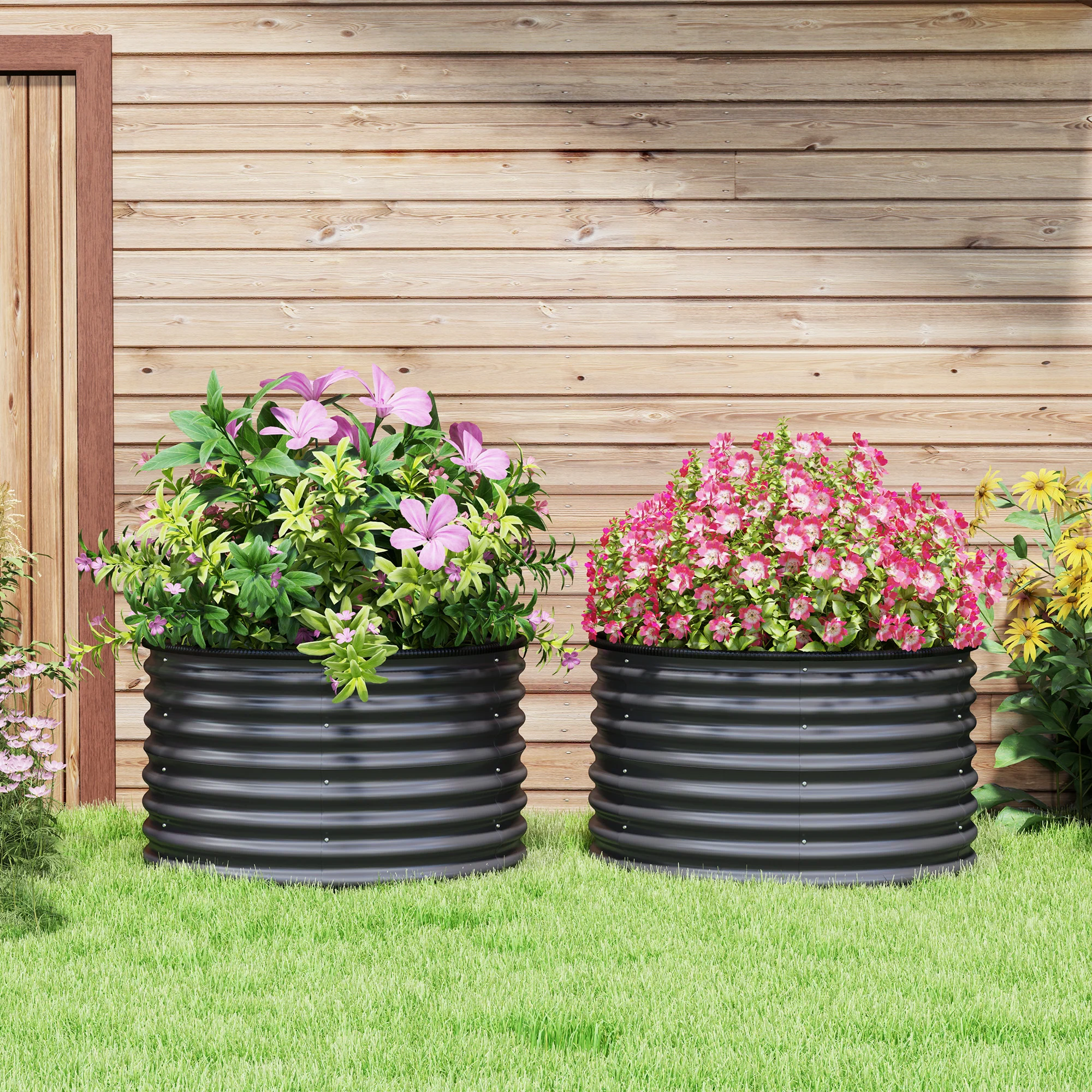 Galvanized Raised Garden Bed Set of 2, Planters for Outdoor Plants with Safety Edging, Easy-to-assemble Stock Tanks for Growing Flowers, Herbs and Vegetables, 3' x 3' x 2', Dark Gray - Image 4