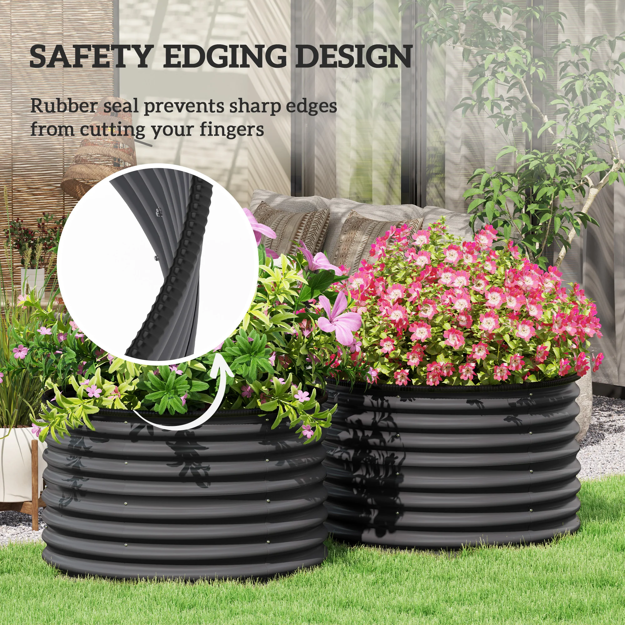 Galvanized Raised Garden Bed Set of 2, Planters for Outdoor Plants with Safety Edging, Easy-to-assemble Stock Tanks for Growing Flowers, Herbs and Vegetables, 3' x 3' x 2', Dark Gray - Image 8