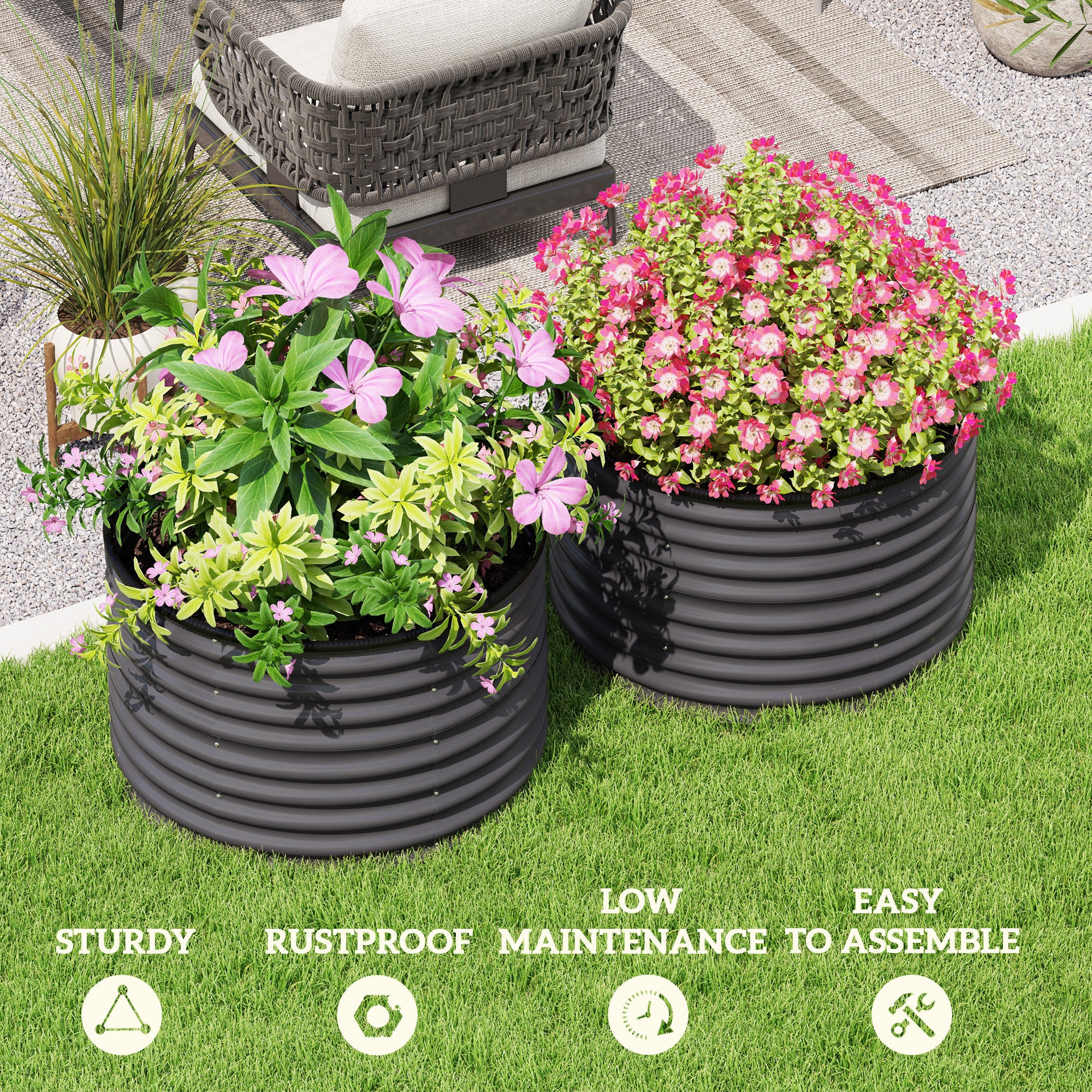 Galvanized Raised Garden Bed Set of 2, Planters for Outdoor Plants with Safety Edging, Easy-to-assemble Stock Tanks for Growing Flowers, Herbs and Vegetables, 3' x 3' x 2', Dark Gray - Image 9