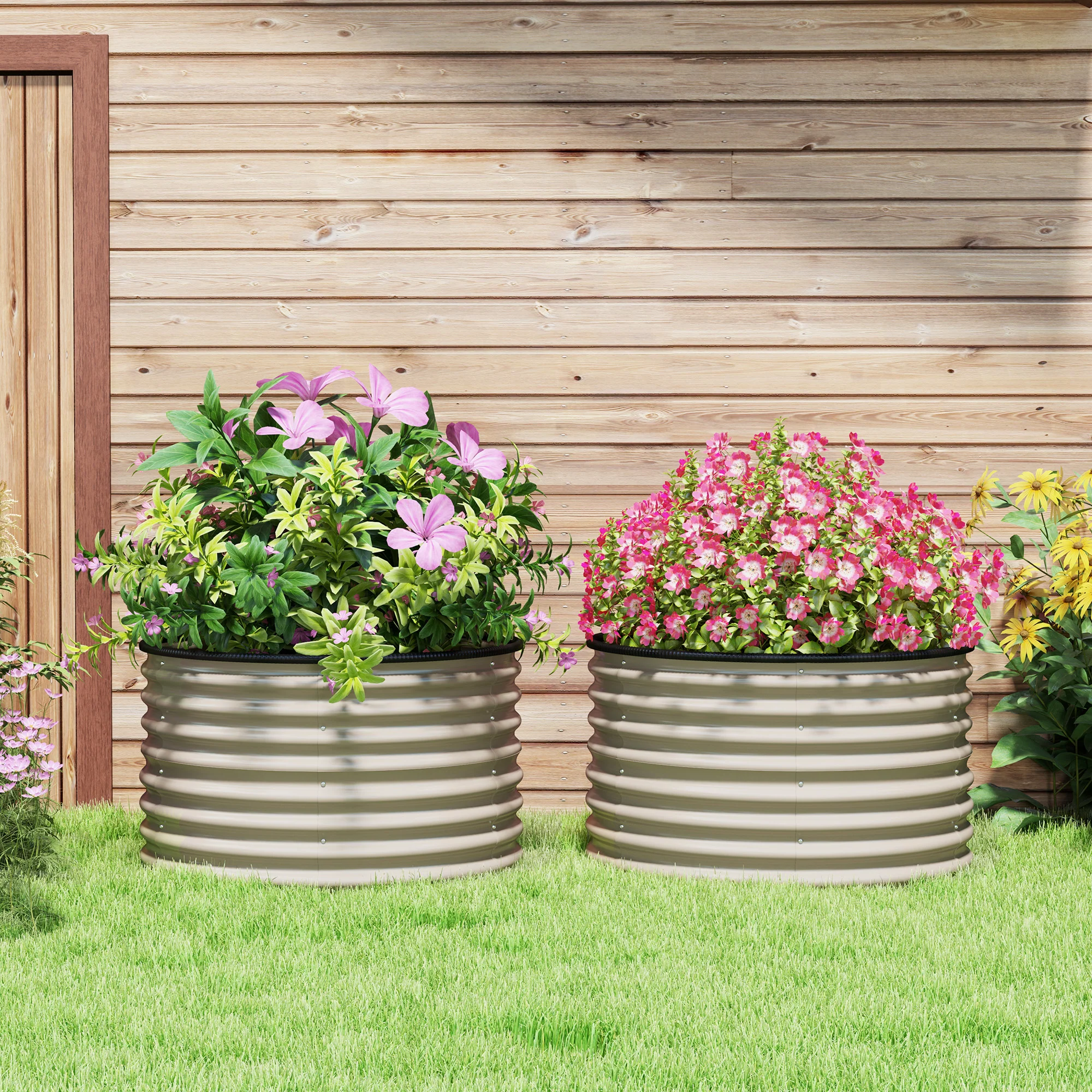 Galvanized Raised Garden Bed Set of 2, Planters for Outdoor Plants with Safety Edging, 3' x 3' x 2', Cream White - Image 4