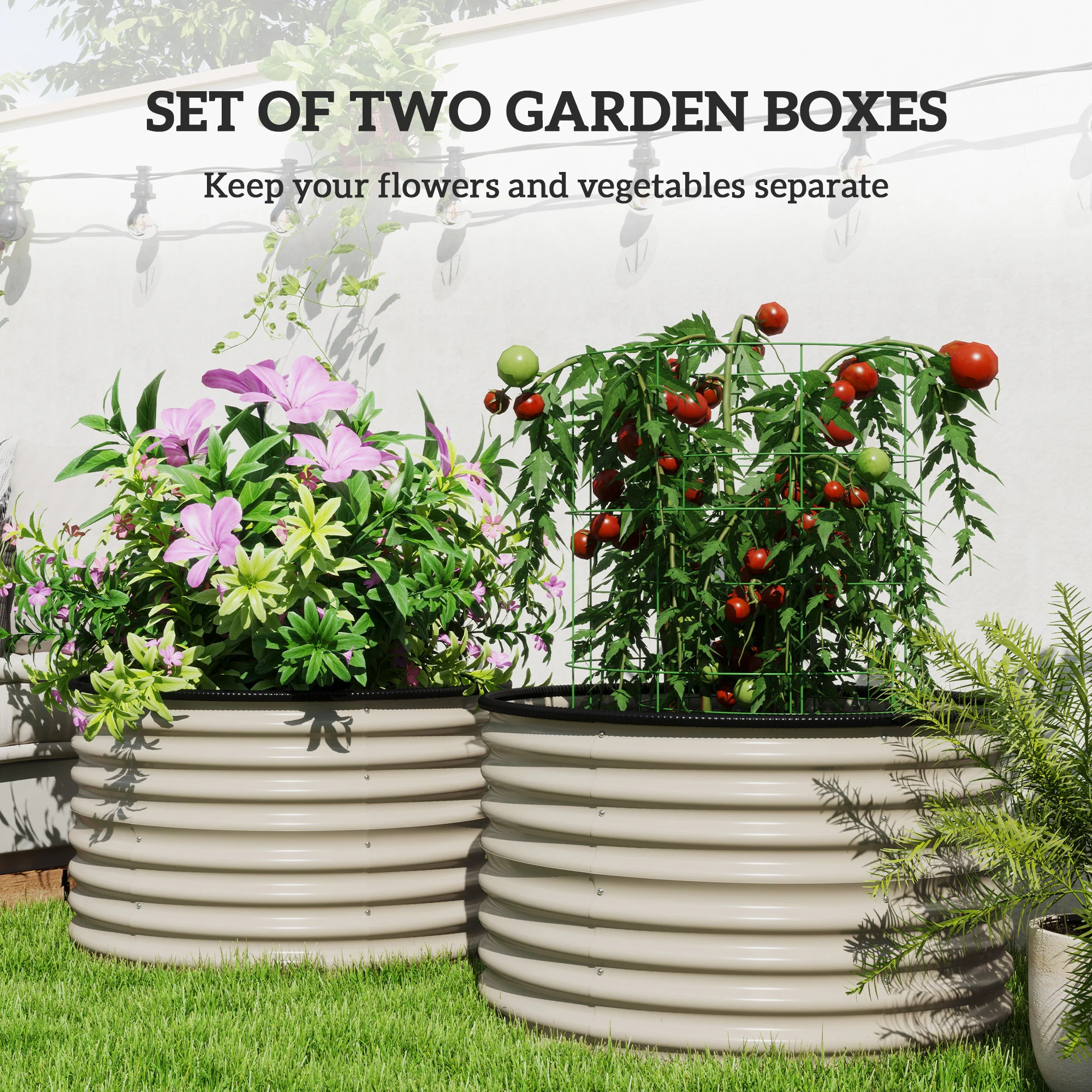 Galvanized Raised Garden Bed Set of 2, Planters for Outdoor Plants with Safety Edging, 3' x 3' x 2', Cream White - Image 6