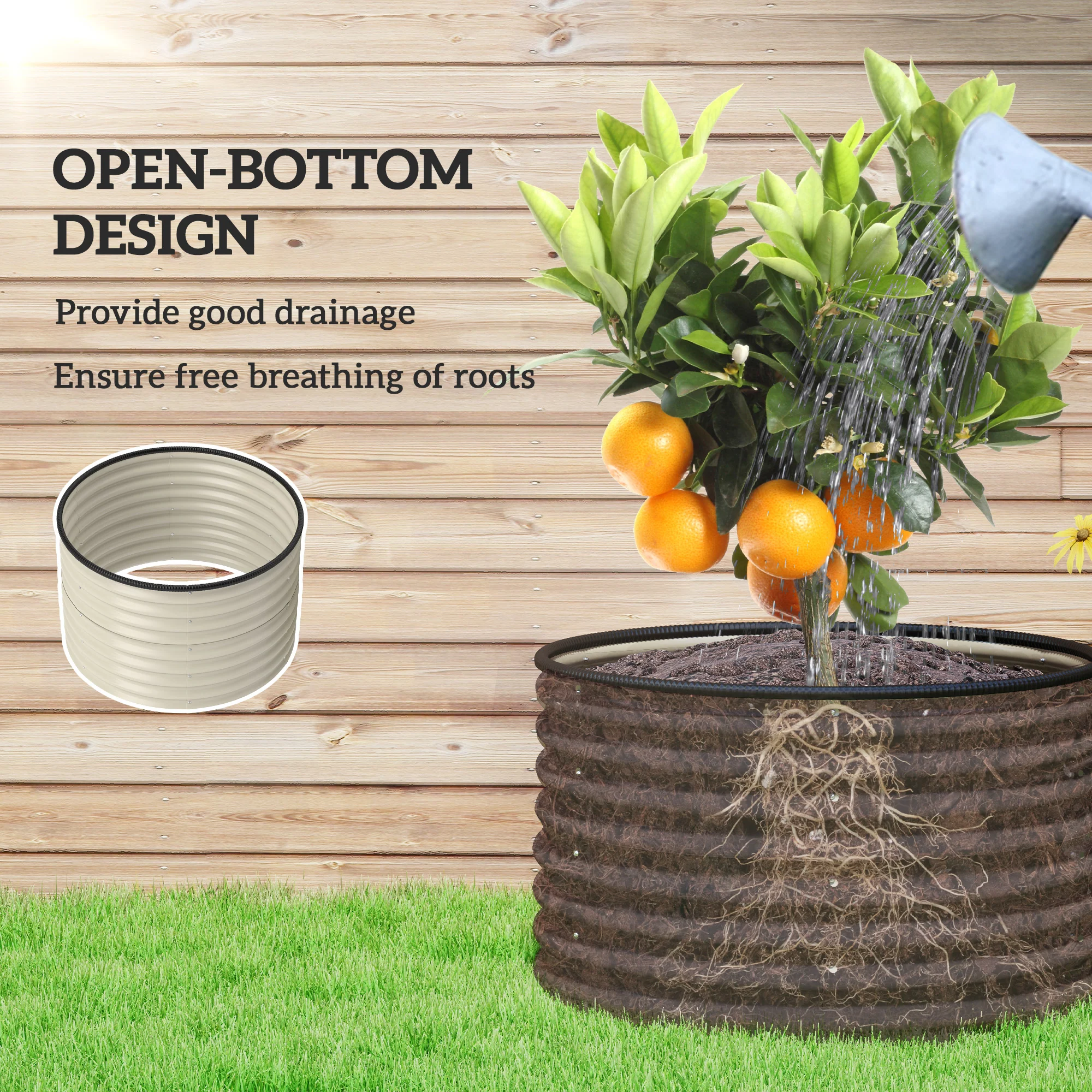 Galvanized Raised Garden Bed Set of 2, Planters for Outdoor Plants with Safety Edging, 3' x 3' x 2', Cream White - Image 7
