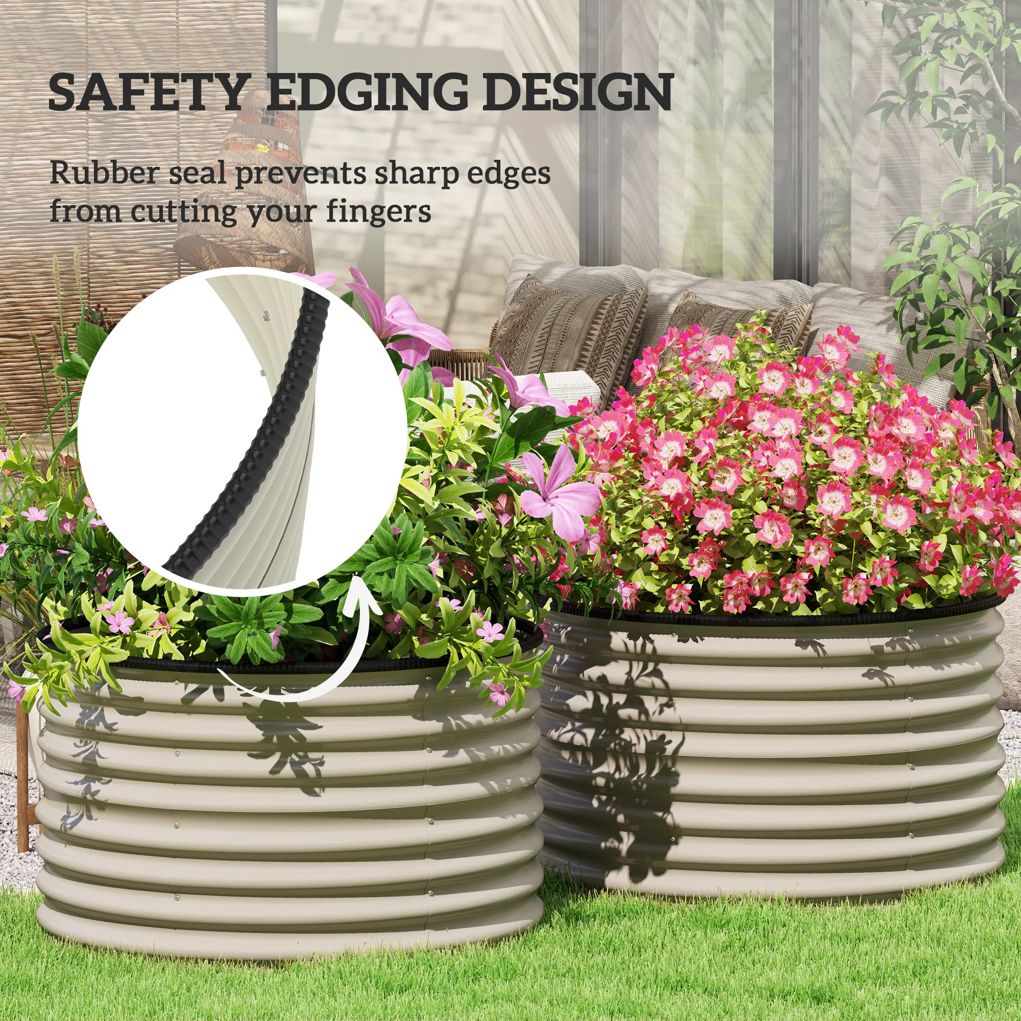 Galvanized Raised Garden Bed Set of 2, Planters for Outdoor Plants with Safety Edging, 3' x 3' x 2', Cream White - Image 8