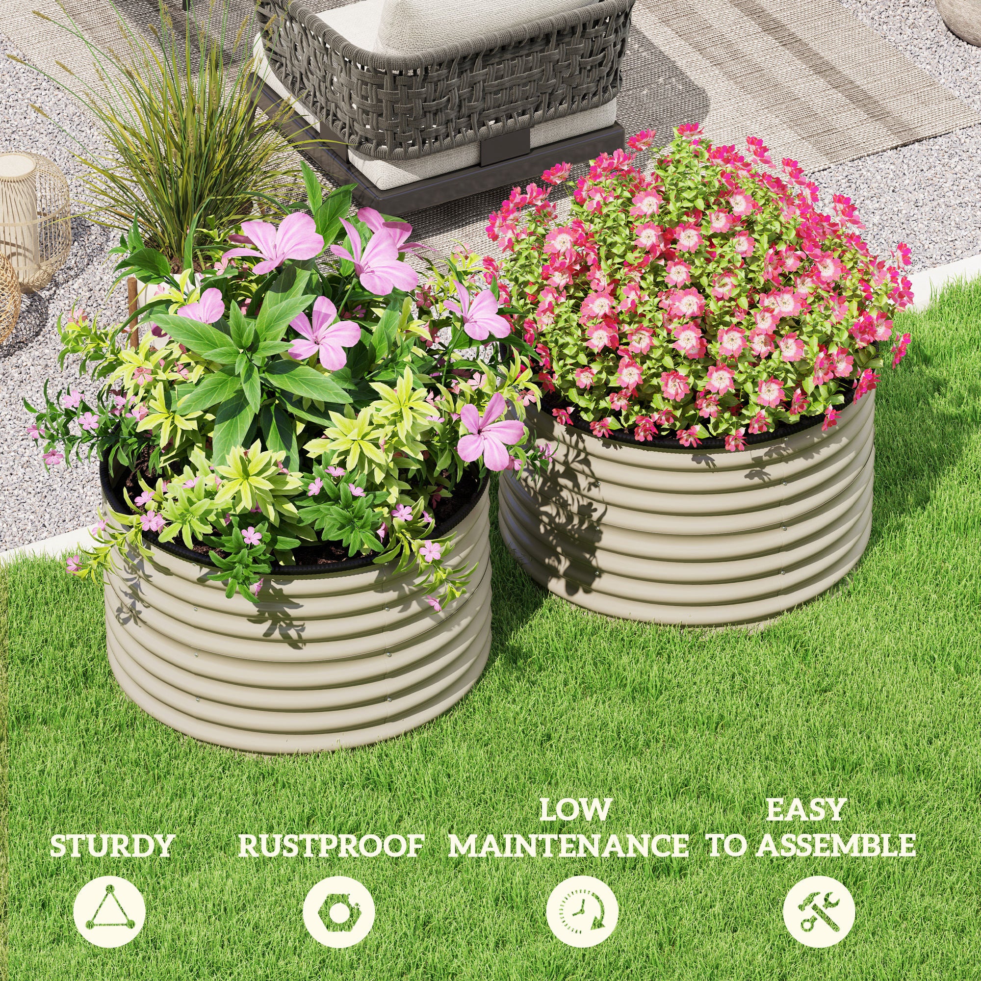 Galvanized Raised Garden Bed Set of 2, Planters for Outdoor Plants with Safety Edging, 3' x 3' x 2', Cream White - Image 9