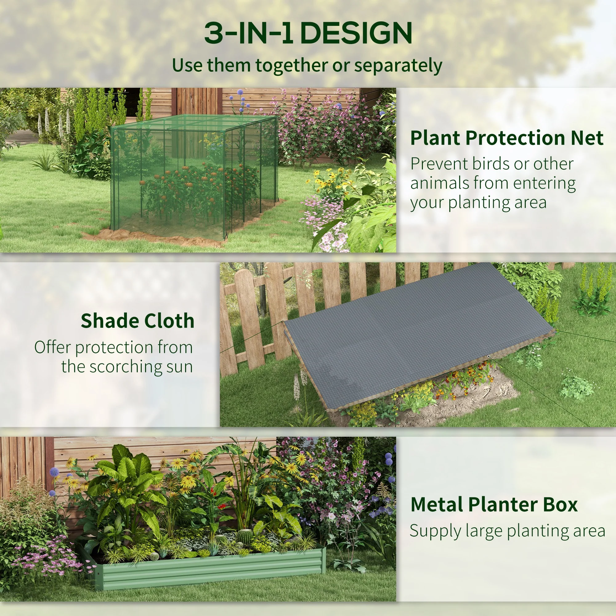 Raised Garden Bed with Crop Cage for Plant Protection Planter Box with Shade Net, Green - Image 6