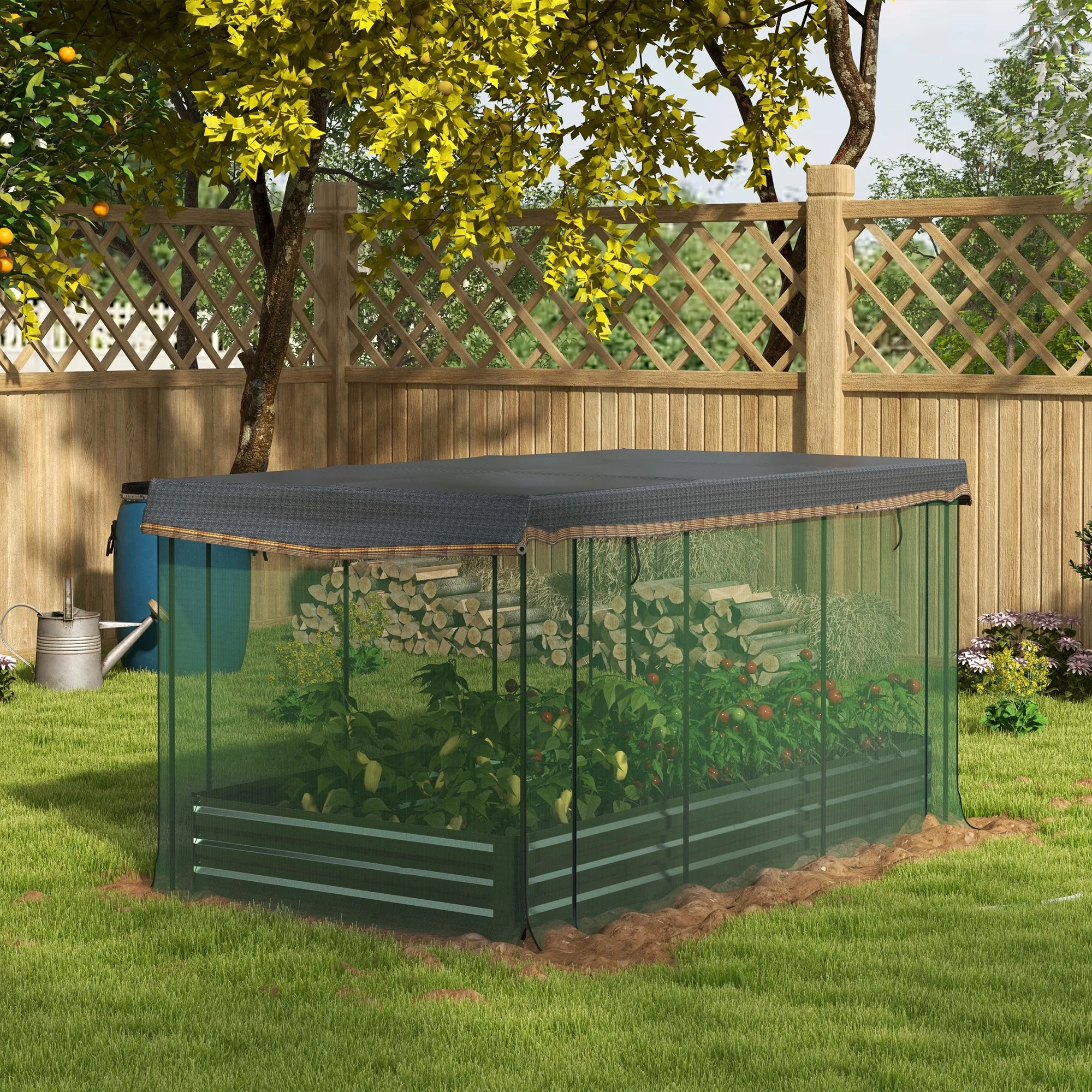 Raised Garden Bed with Crop Cage for Plant Protection Planter Box with Shade Net, Gray - Image 4