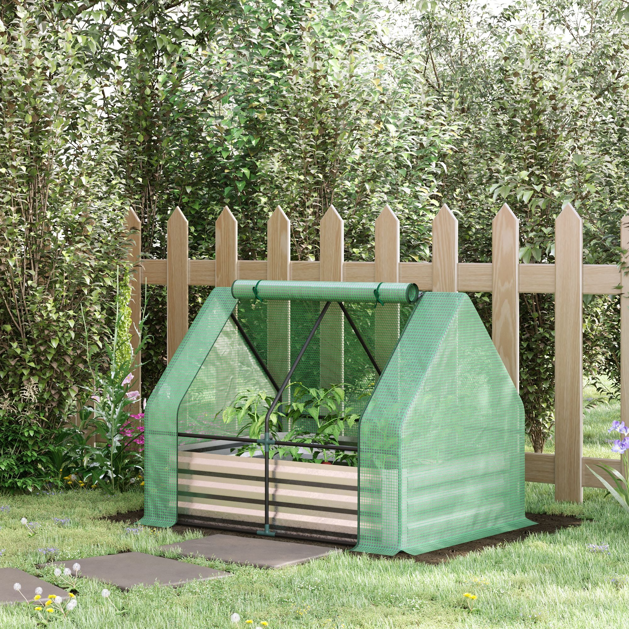 4' x 3' Galvanized Raised Garden Bed with Mini Greenhouse Cover, Outdoor Planter Box, Green - Image 3
