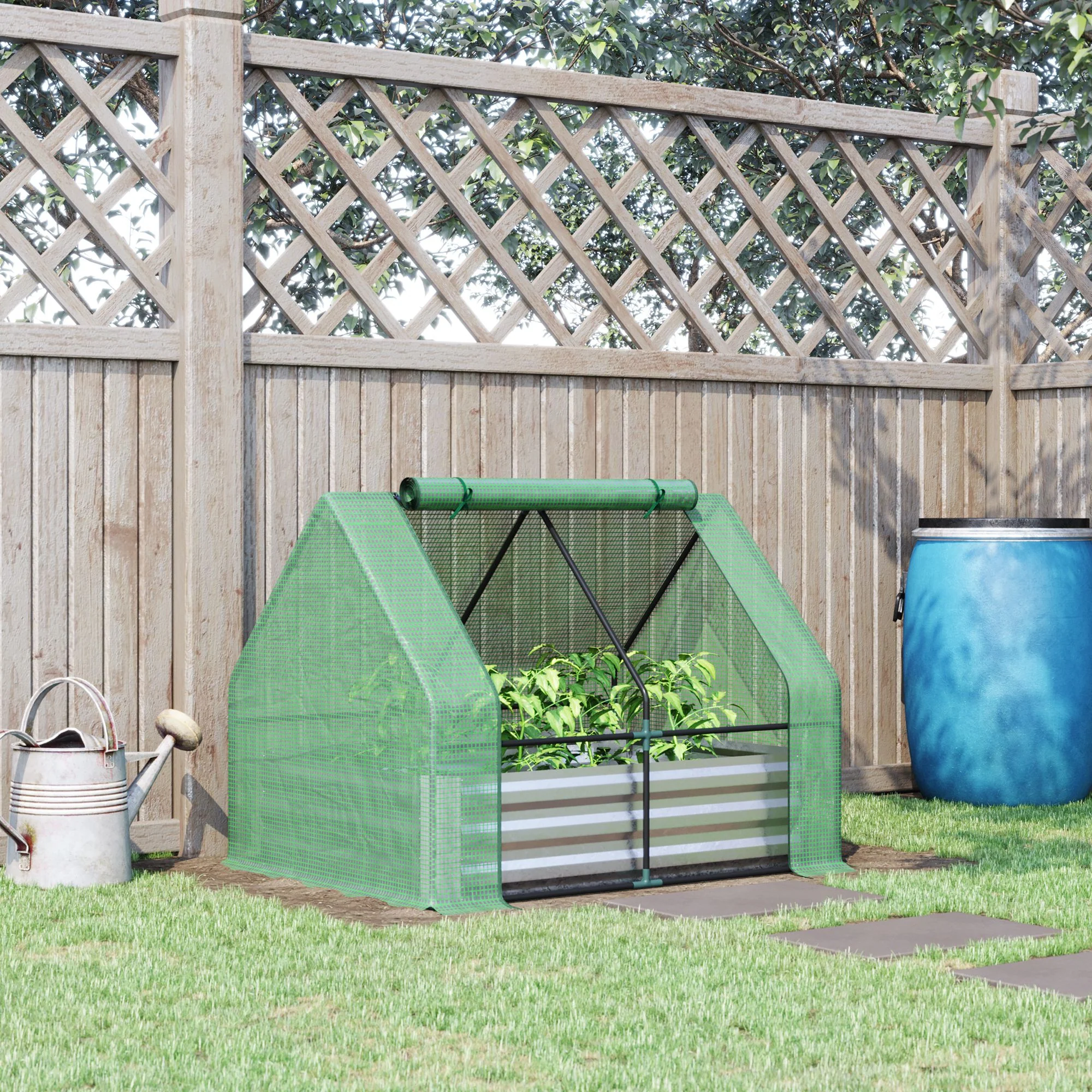 4' x 3' Galvanized Raised Garden Bed with Mini Greenhouse Cover, Outdoor Planter Box, Green - Image 4