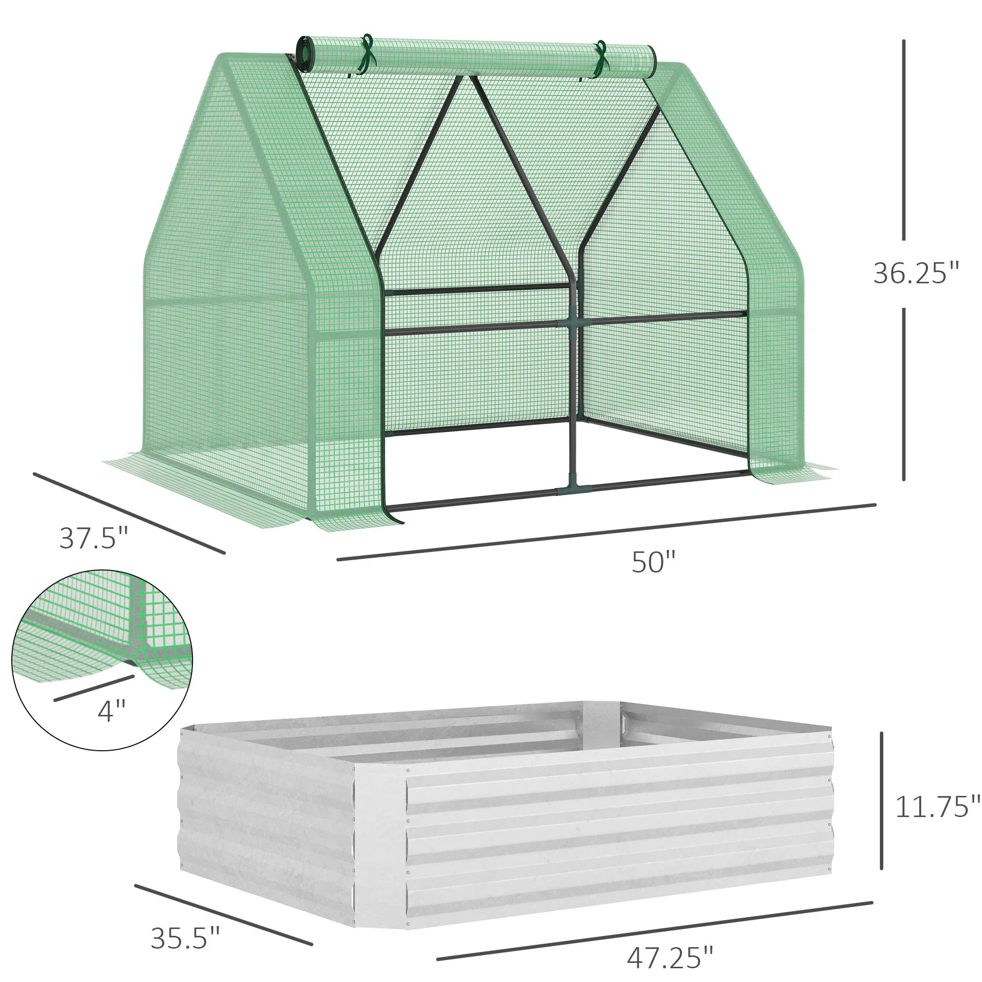 4' x 3' Galvanized Raised Garden Bed with Mini Greenhouse Cover, Outdoor Planter Box, Green - Image 5