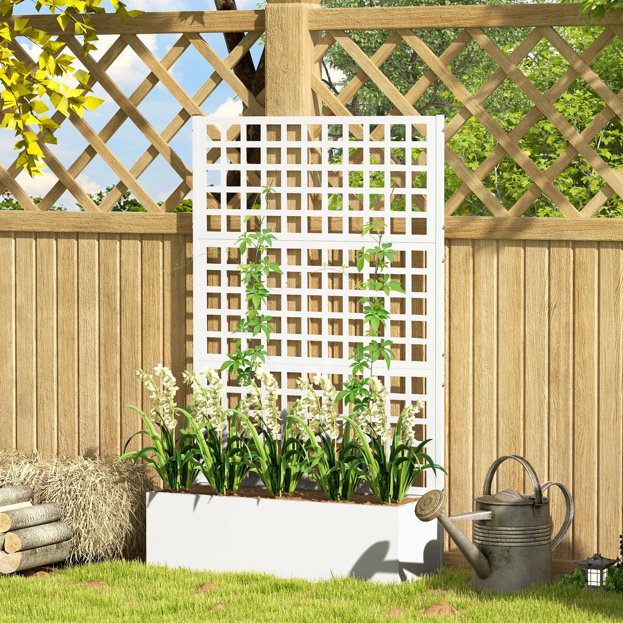 Galvanized Raised Garden Bed with Trellis, 43" x 16" x 70", White - Image 4
