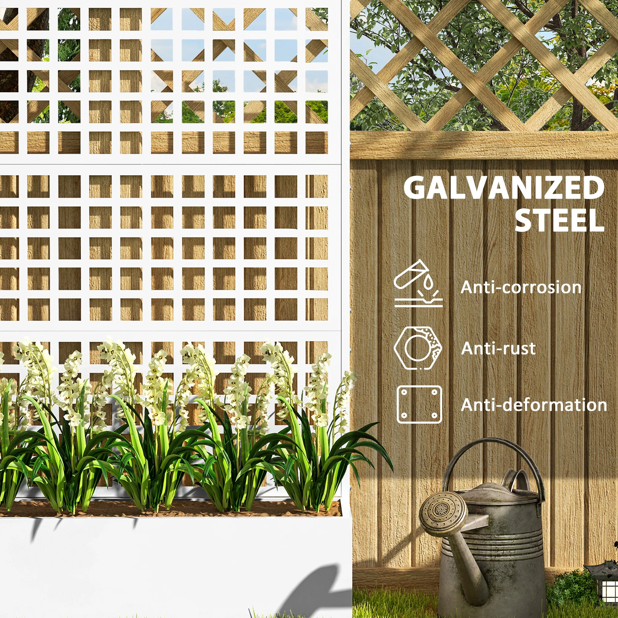 Galvanized Raised Garden Bed with Trellis, 43" x 16" x 70", White - Image 6