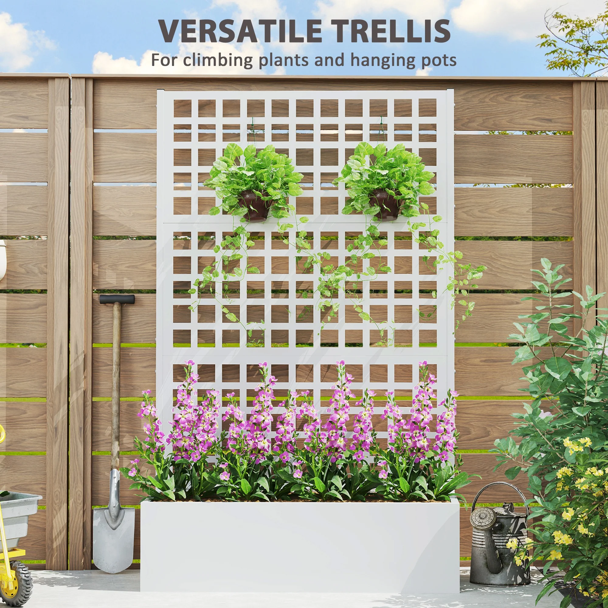 Galvanized Raised Garden Bed with Trellis, 43" x 16" x 70", White - Image 7