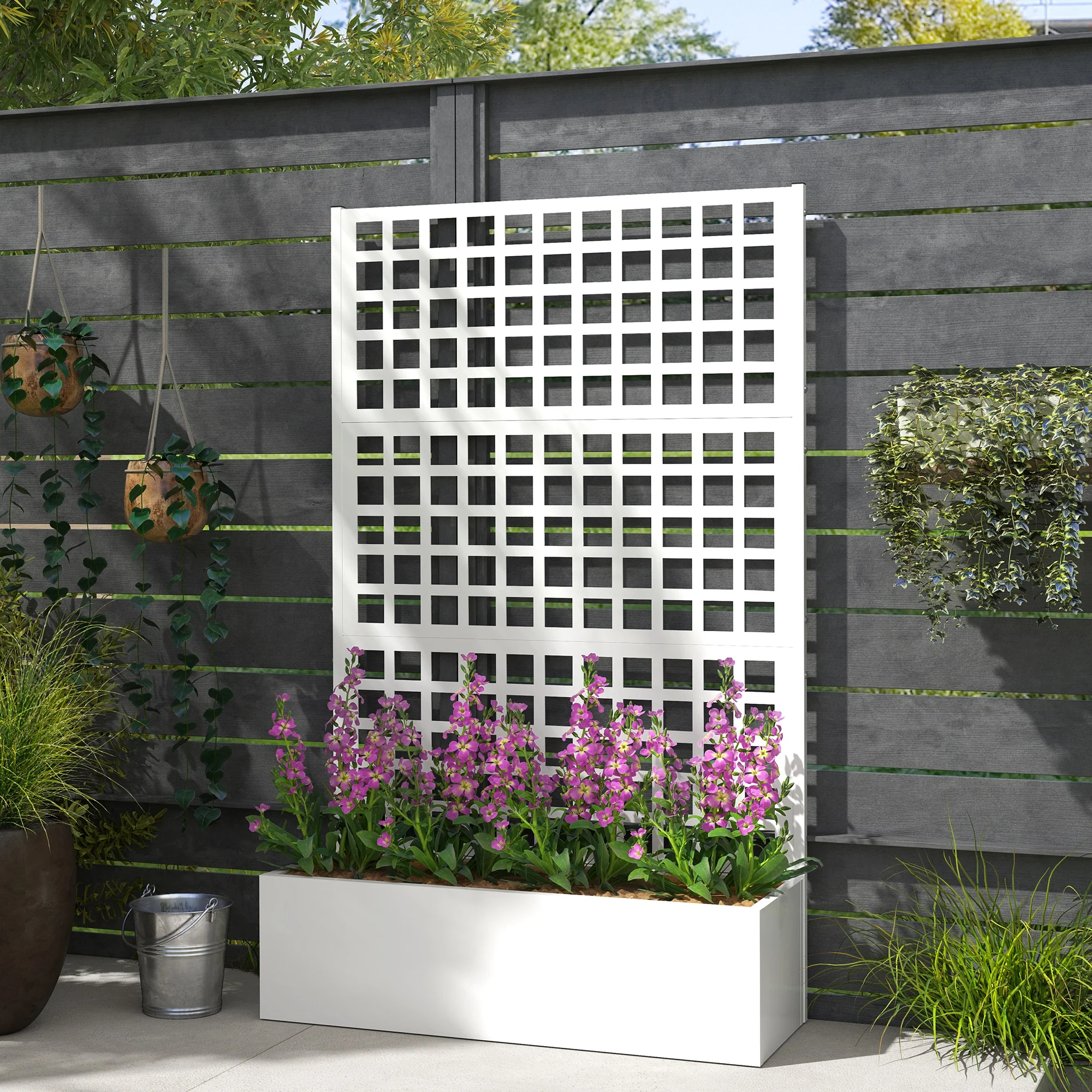 Galvanized Raised Garden Bed with Trellis, 43" x 16" x 70", White - Image 9
