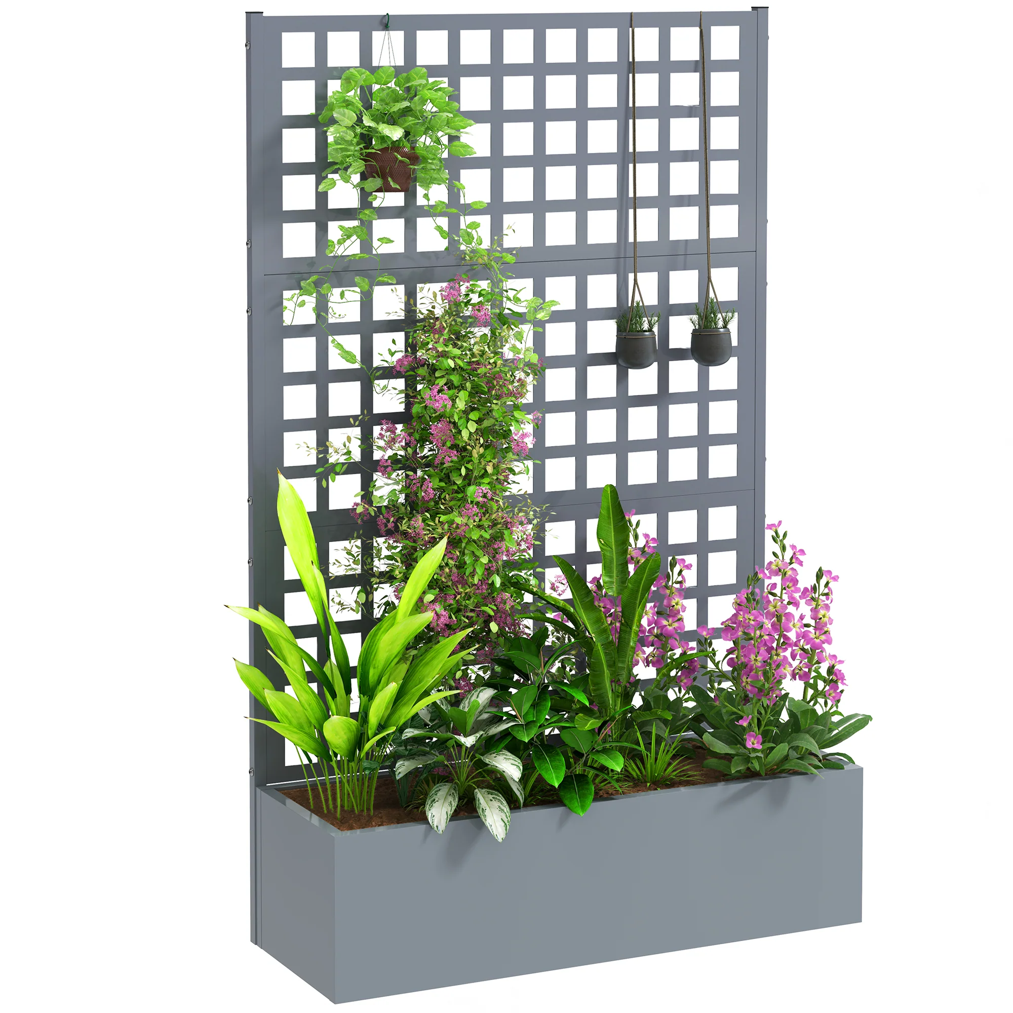 Galvanized Raised Garden Bed with Trellis, 43" x 16" x 70", Gray