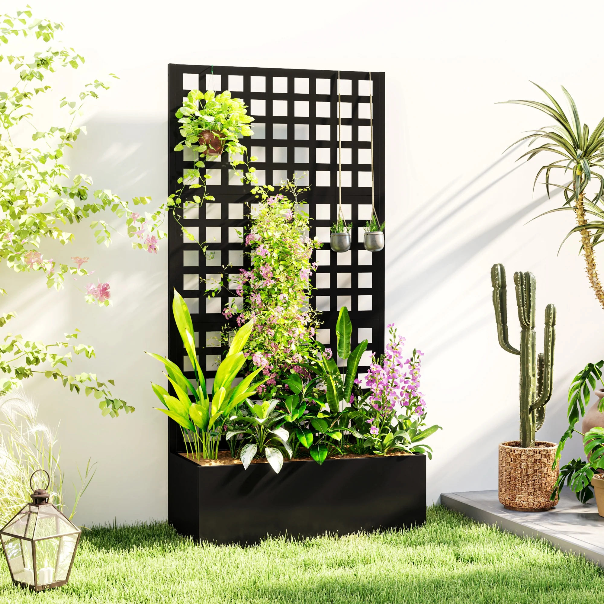 Galvanized Raised Garden Bed with Trellis, 35" x 16" x 70", Black - Image 3