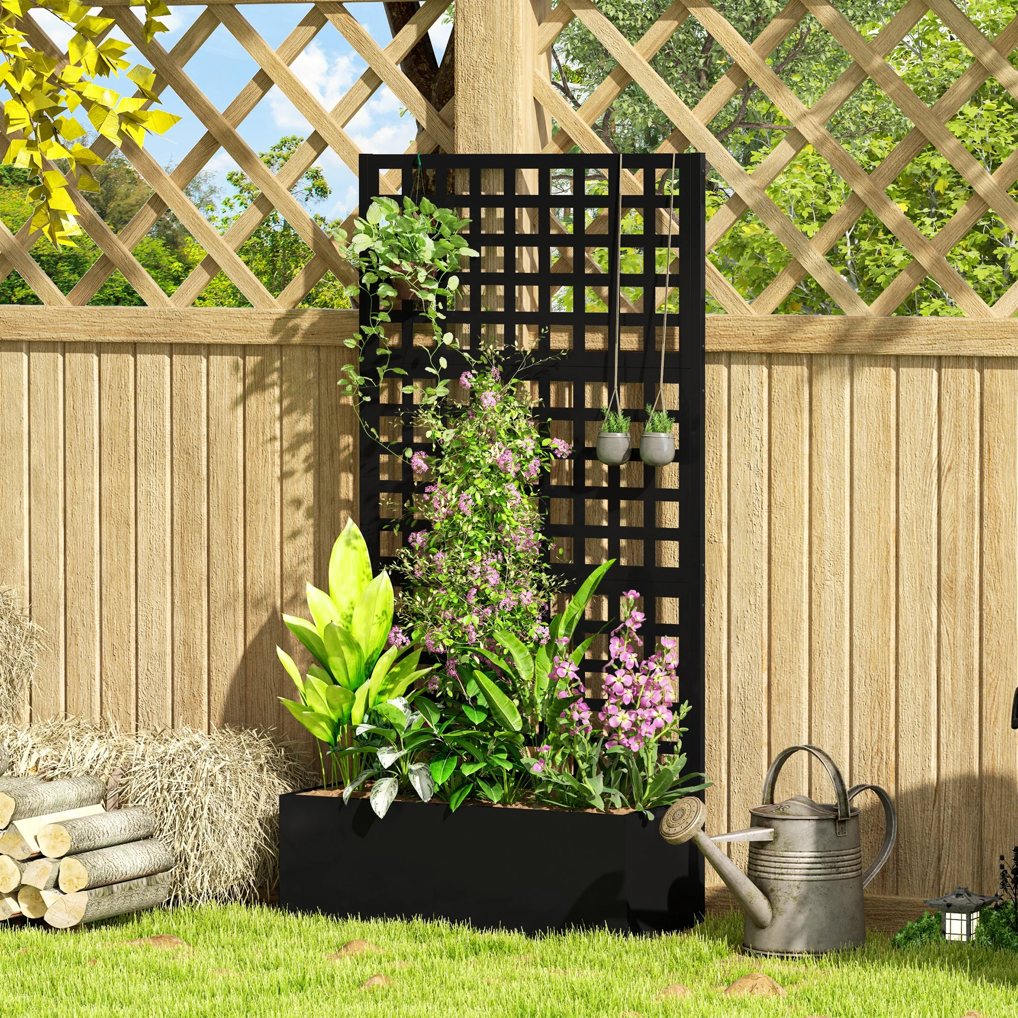 Galvanized Raised Garden Bed with Trellis, 35" x 16" x 70", Black - Image 4