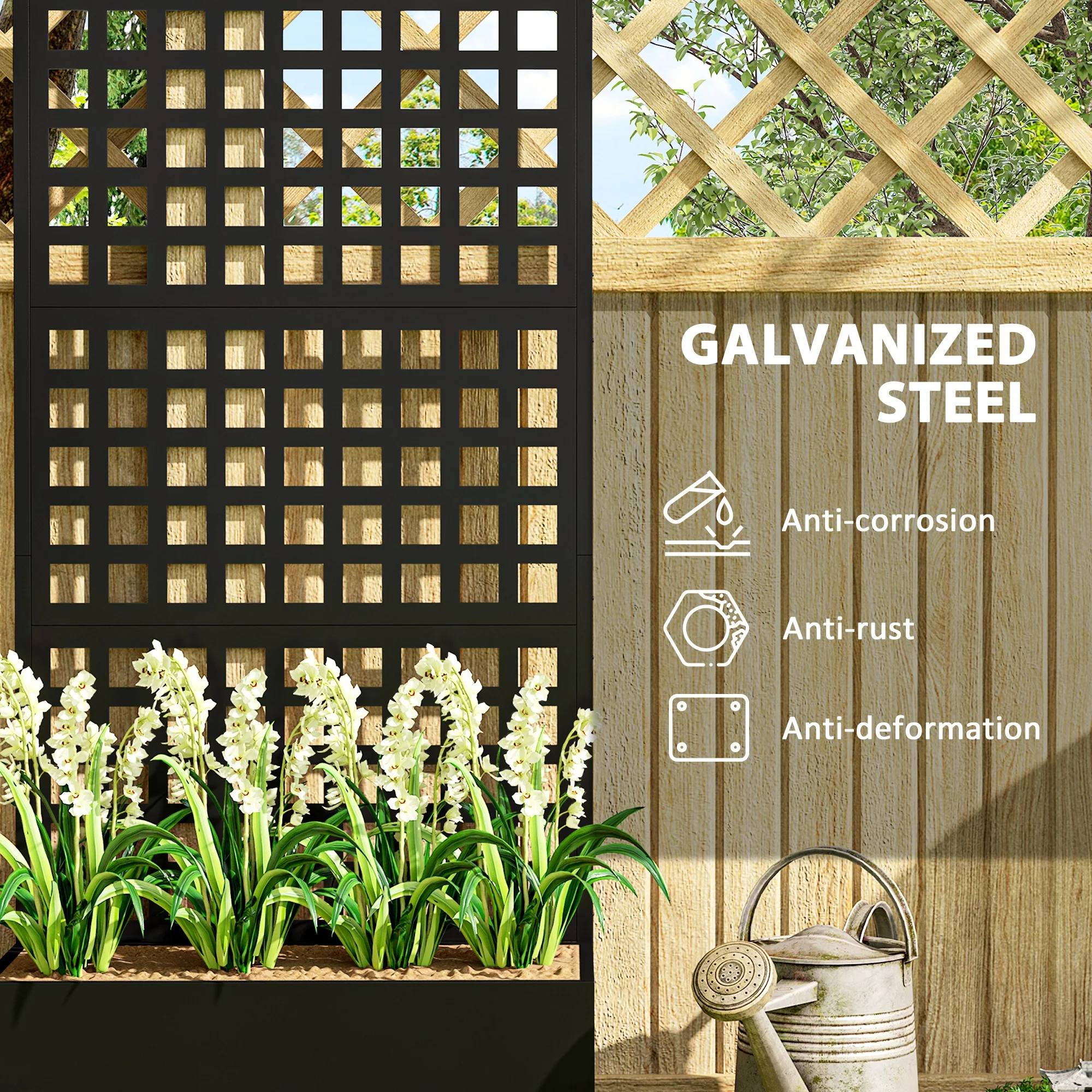 Galvanized Raised Garden Bed with Trellis, 35" x 16" x 70", Black - Image 6