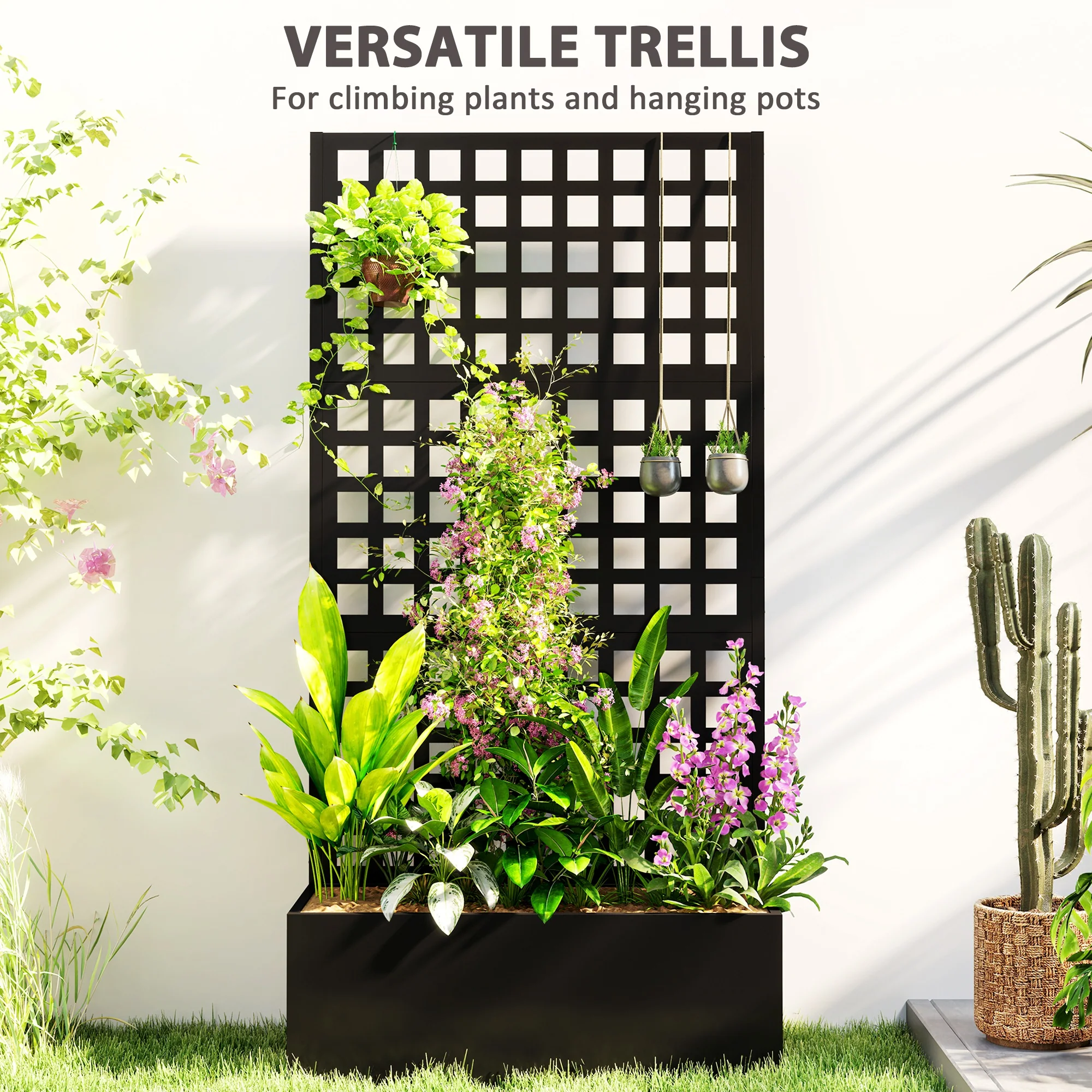 Galvanized Raised Garden Bed with Trellis, 35" x 16" x 70", Black - Image 7