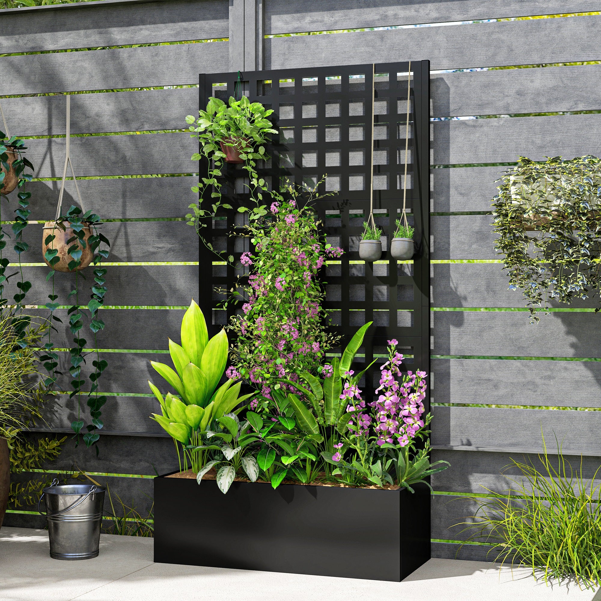 Galvanized Raised Garden Bed with Trellis, 35" x 16" x 70", Black - Image 9