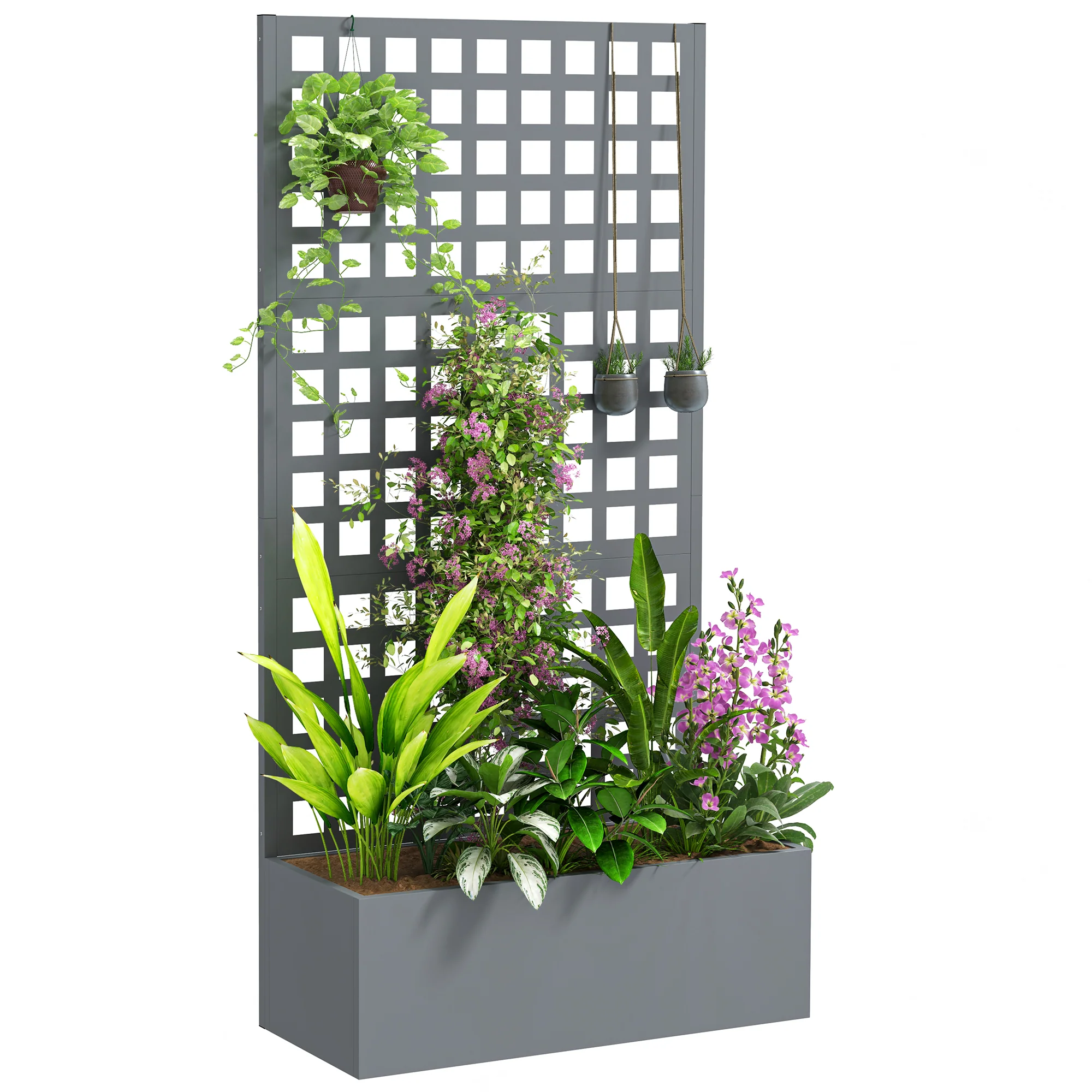 Galvanized Raised Garden Bed with Trellis, 35" x 16" x 70", Gray