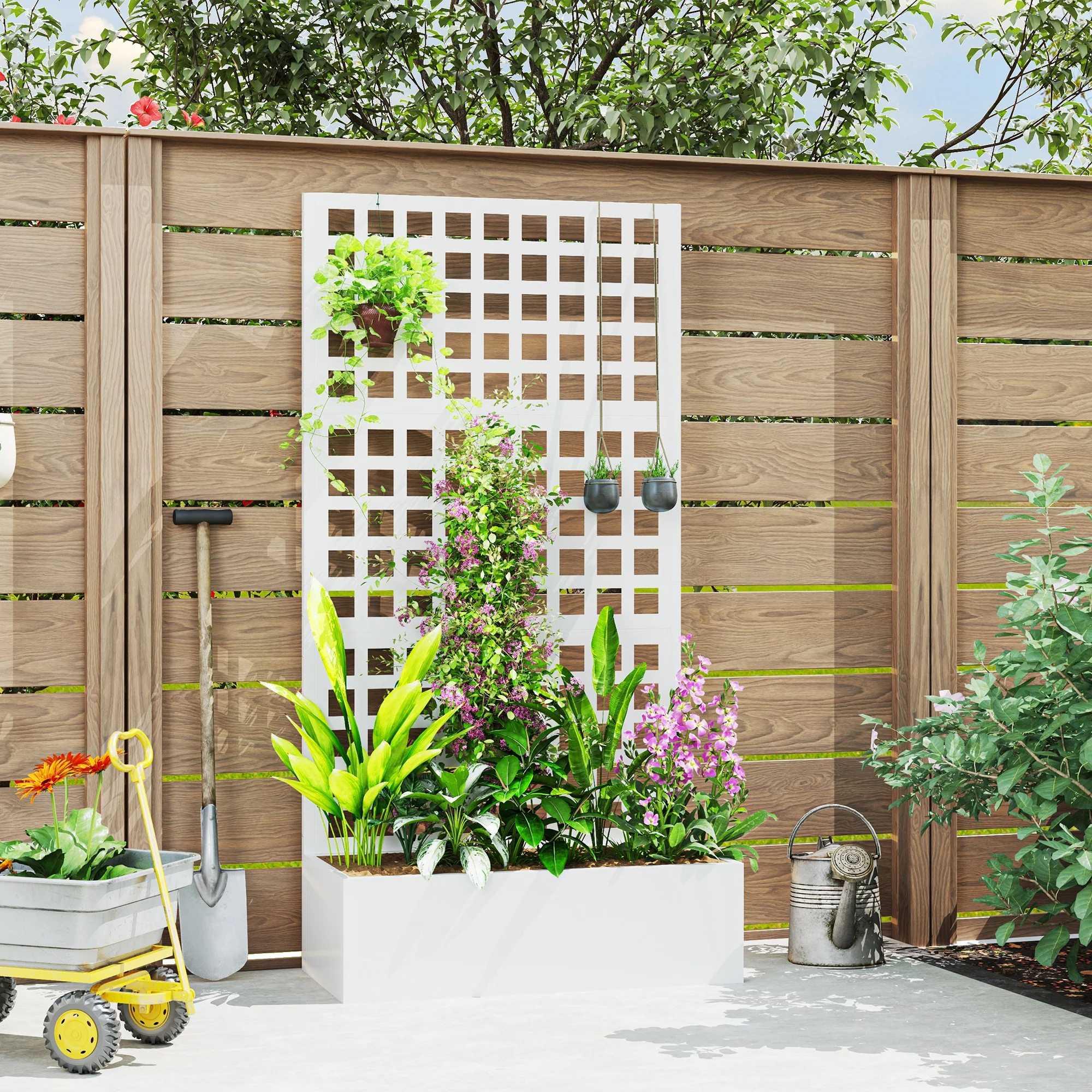 Galvanized Raised Garden Bed with Trellis, 35" x 16" x 70", White - Image 3
