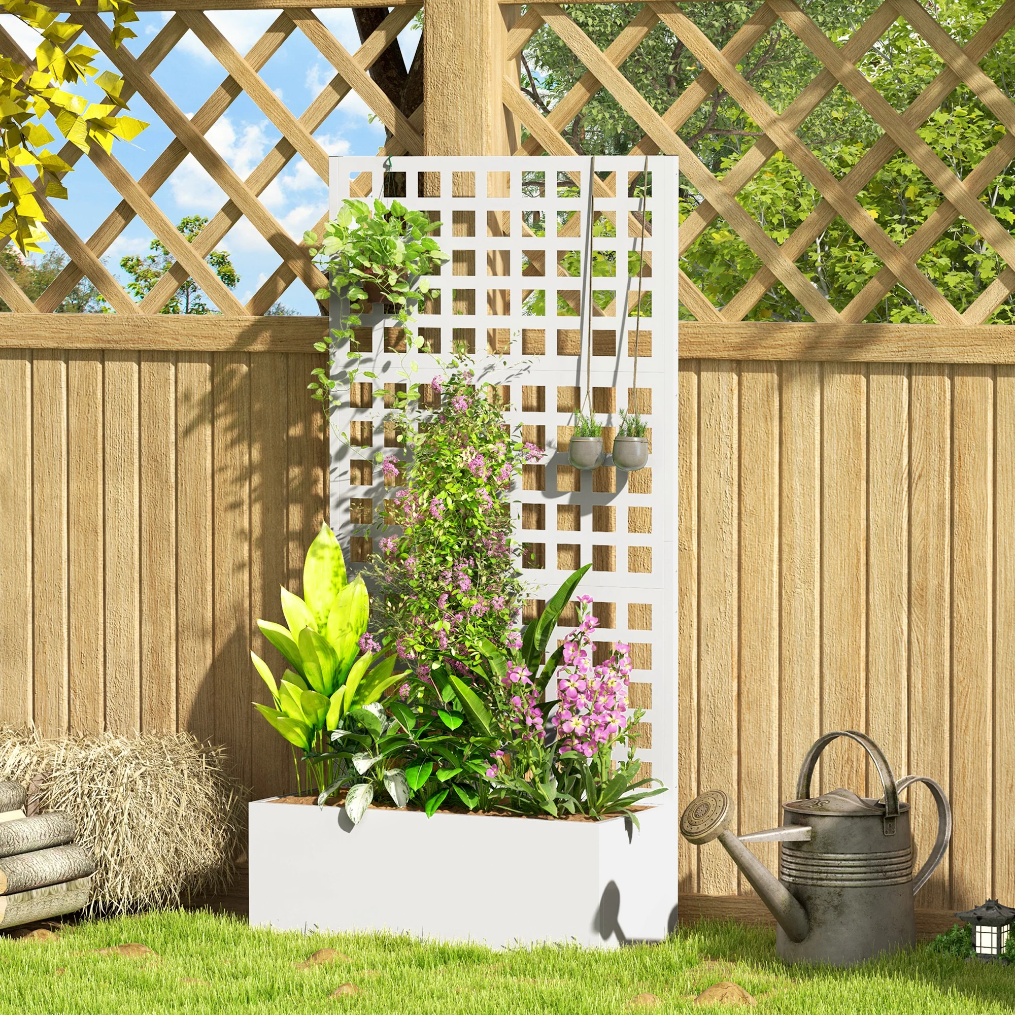 Galvanized Raised Garden Bed with Trellis, 35" x 16" x 70", White - Image 4