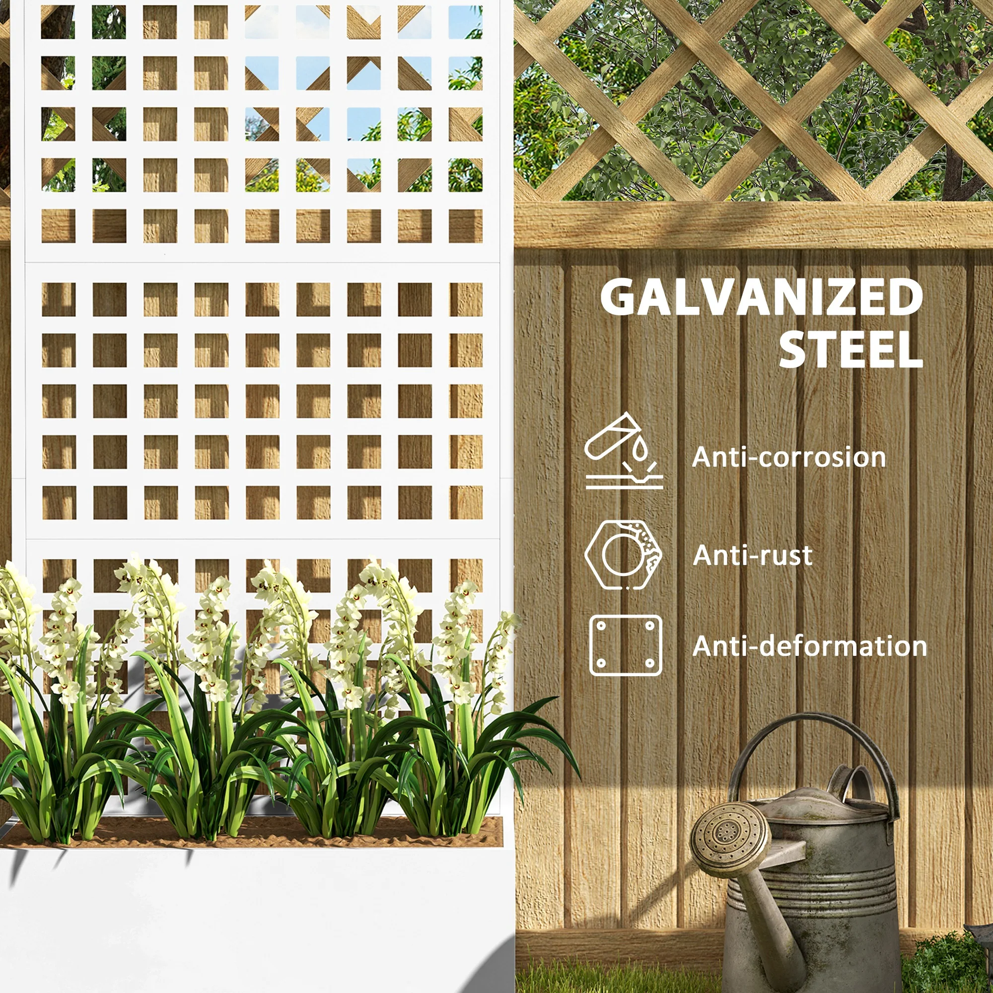 Galvanized Raised Garden Bed with Trellis, 35" x 16" x 70", White - Image 6